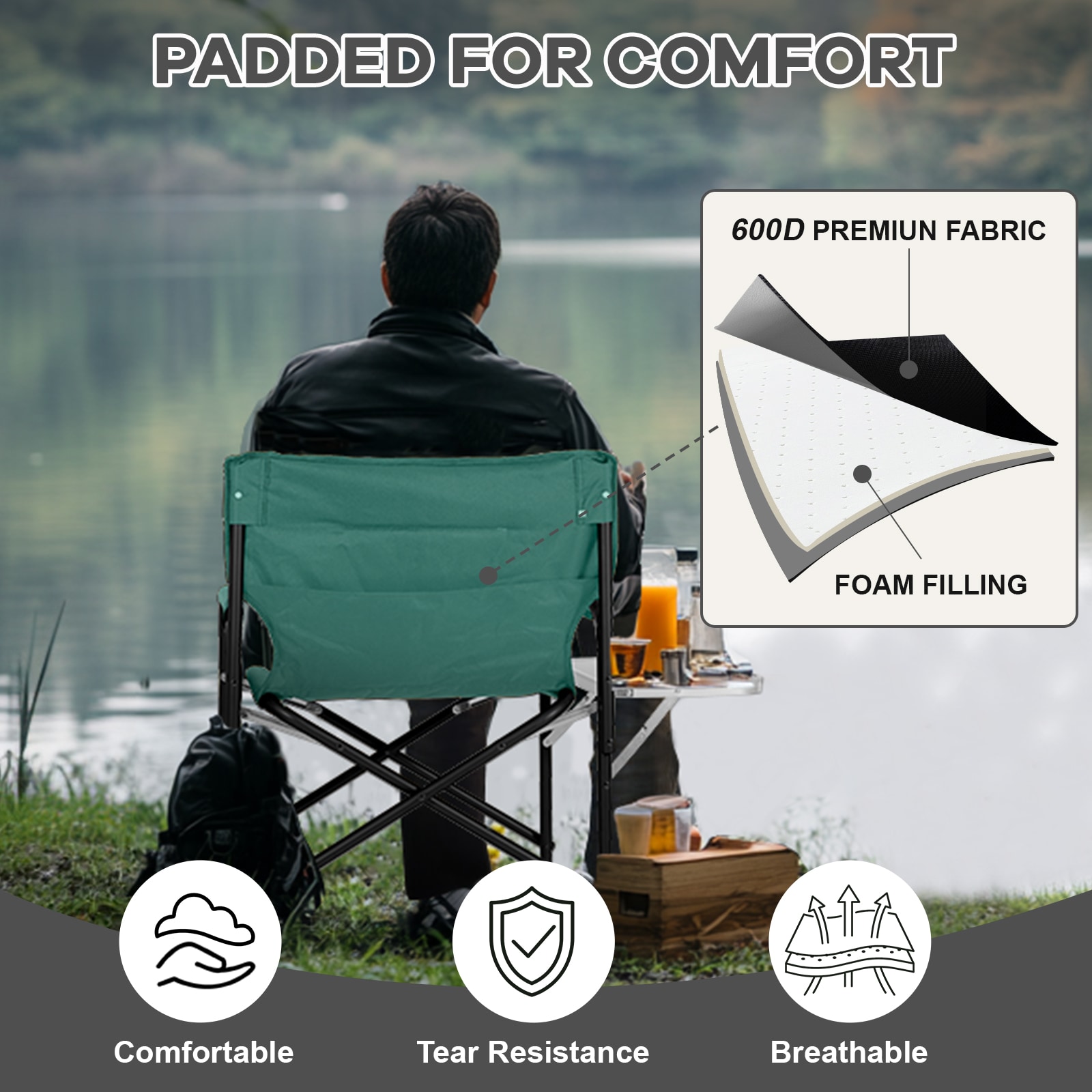 Green Heated Steel Folding Director's Chair with Side Table