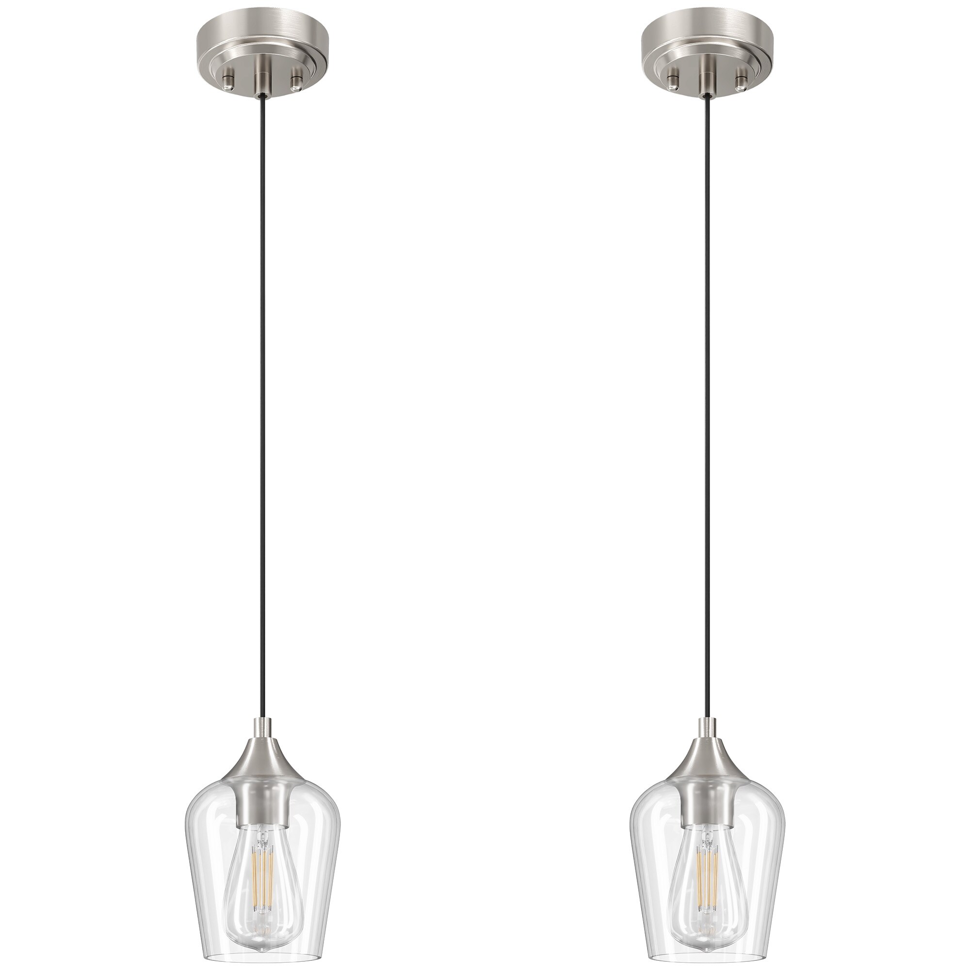 CO-Z PDL-150N-2P  2 -Light Brushed Nickel Modern/contemporary Clear glass Cylinder Mini Hanging Pendant light