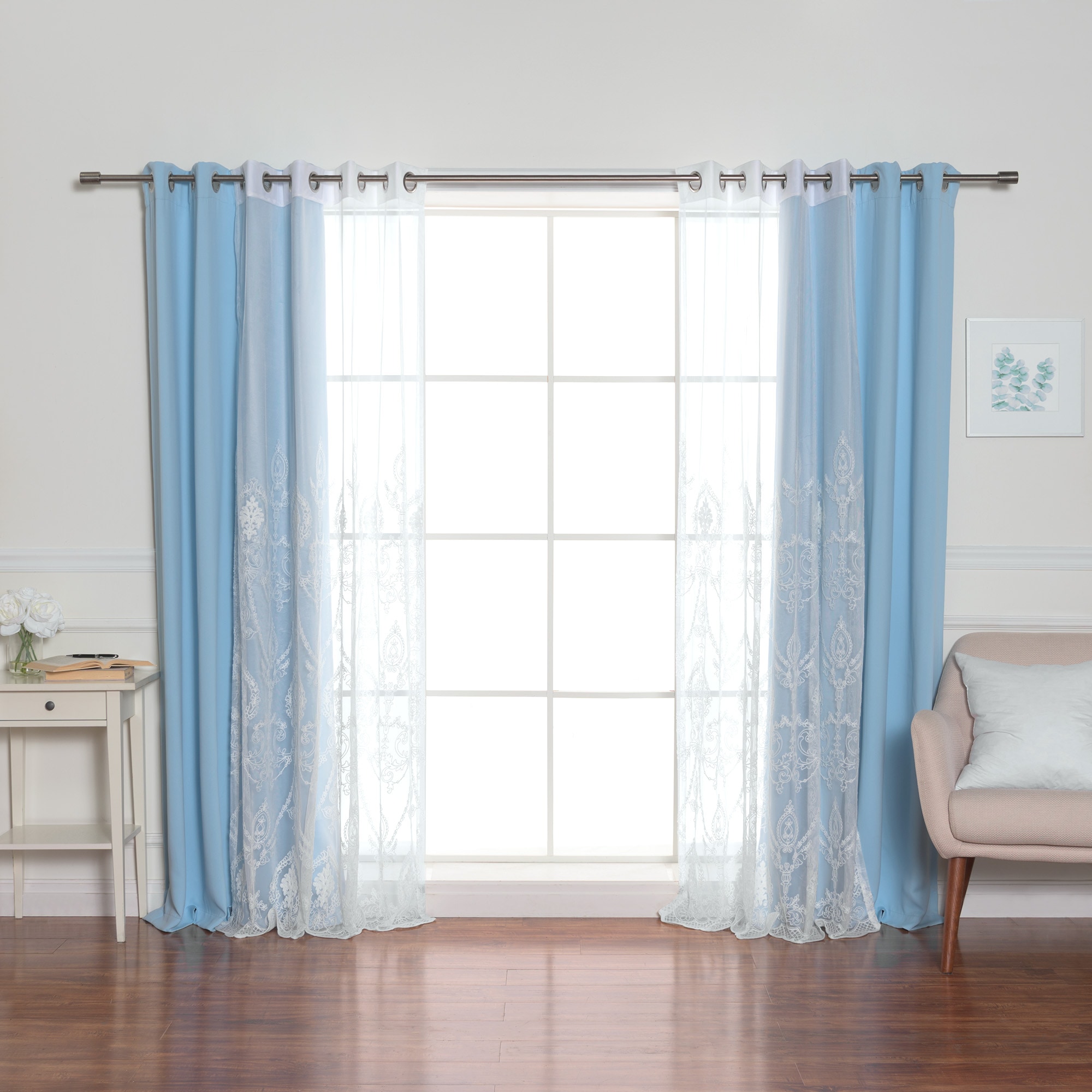 Best Home Fashion MM-TRELLIS-84-SKY 84-Inches Sky Blue Blackout Grommet Curtain panel 4-pack