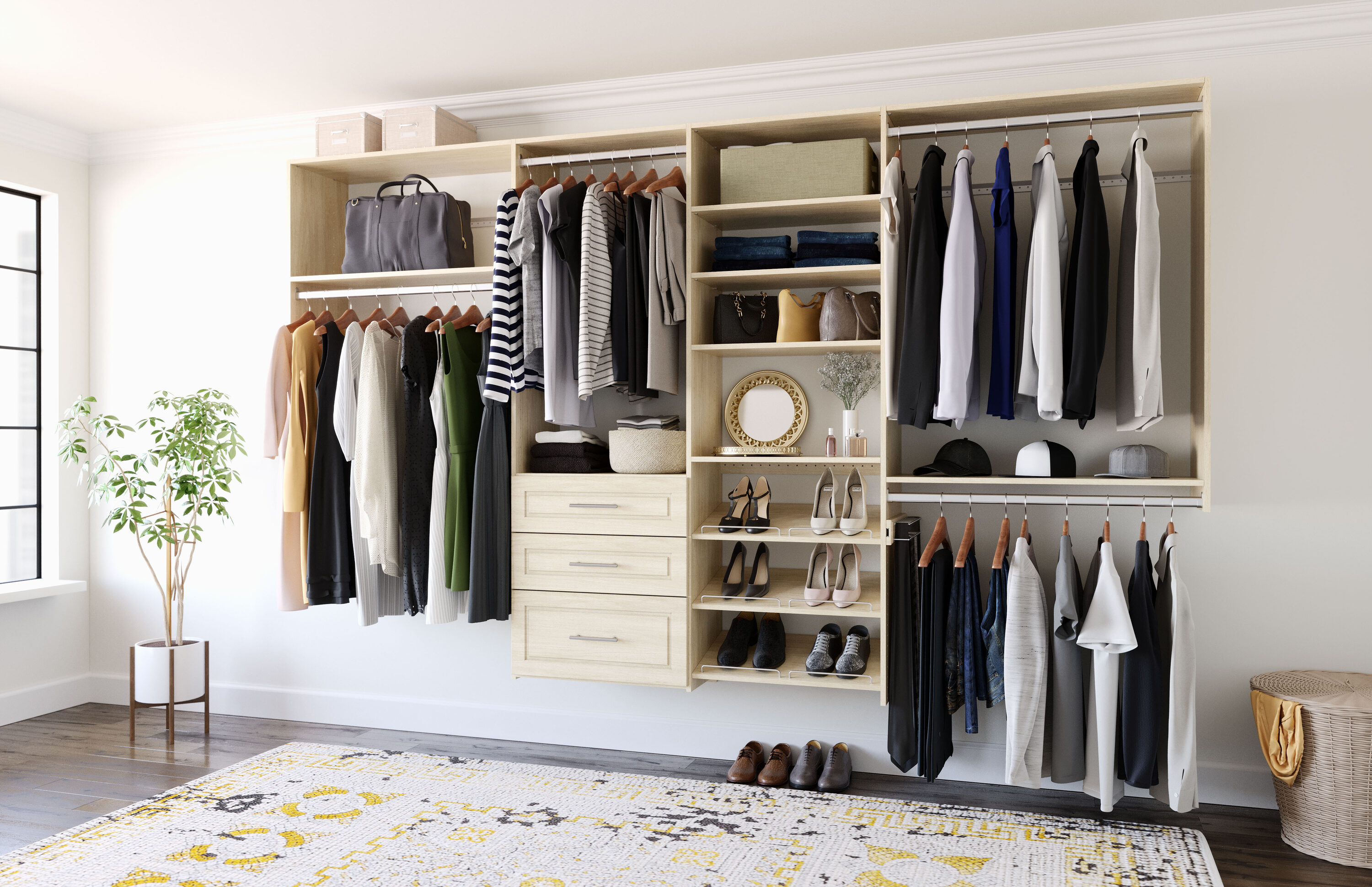 Klair Living Monica Wood and Metal Walk-In Closet with 5 Shelves in Rustic Gray