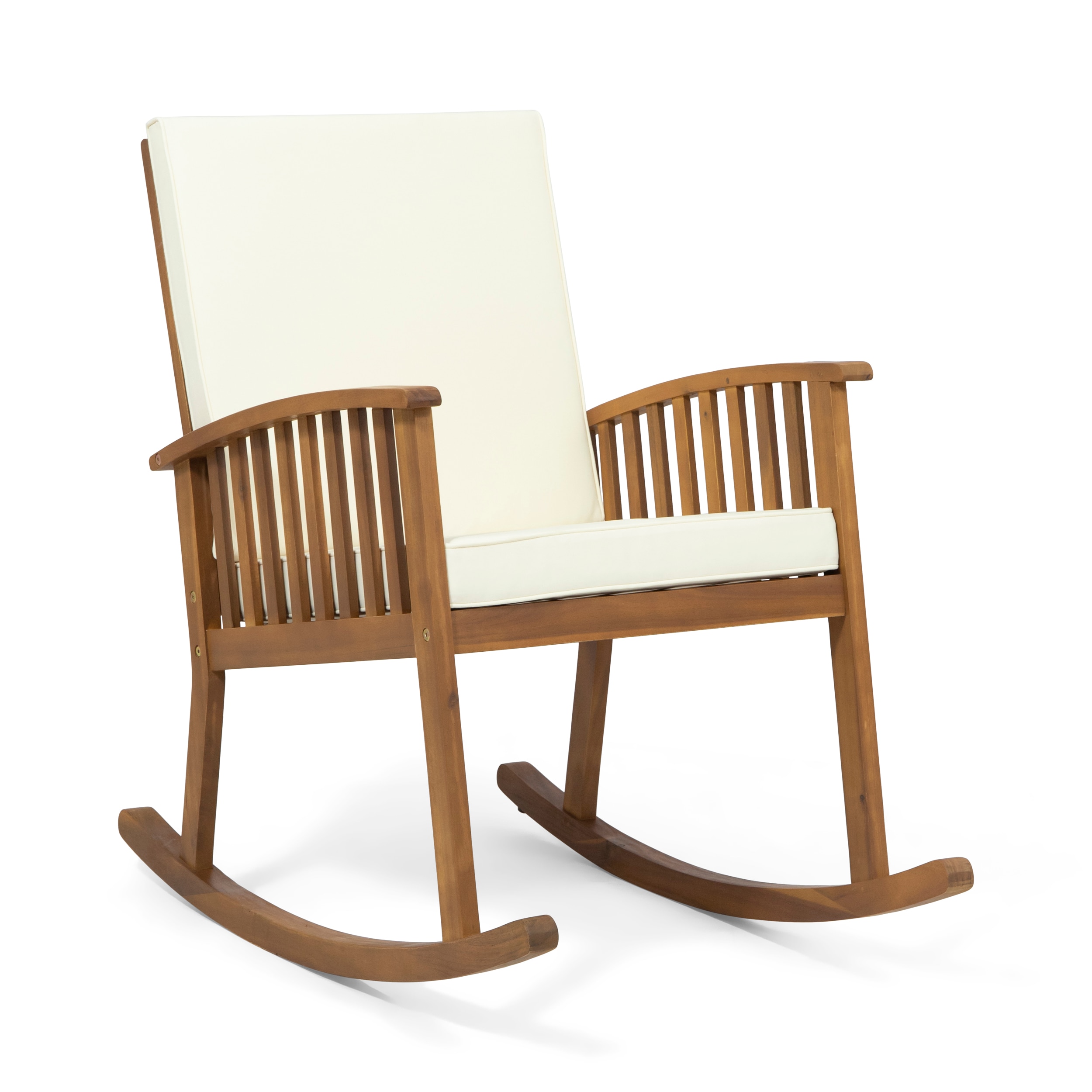 Casa Brown Acacia Wood Rocking Chair with Beige Cushions