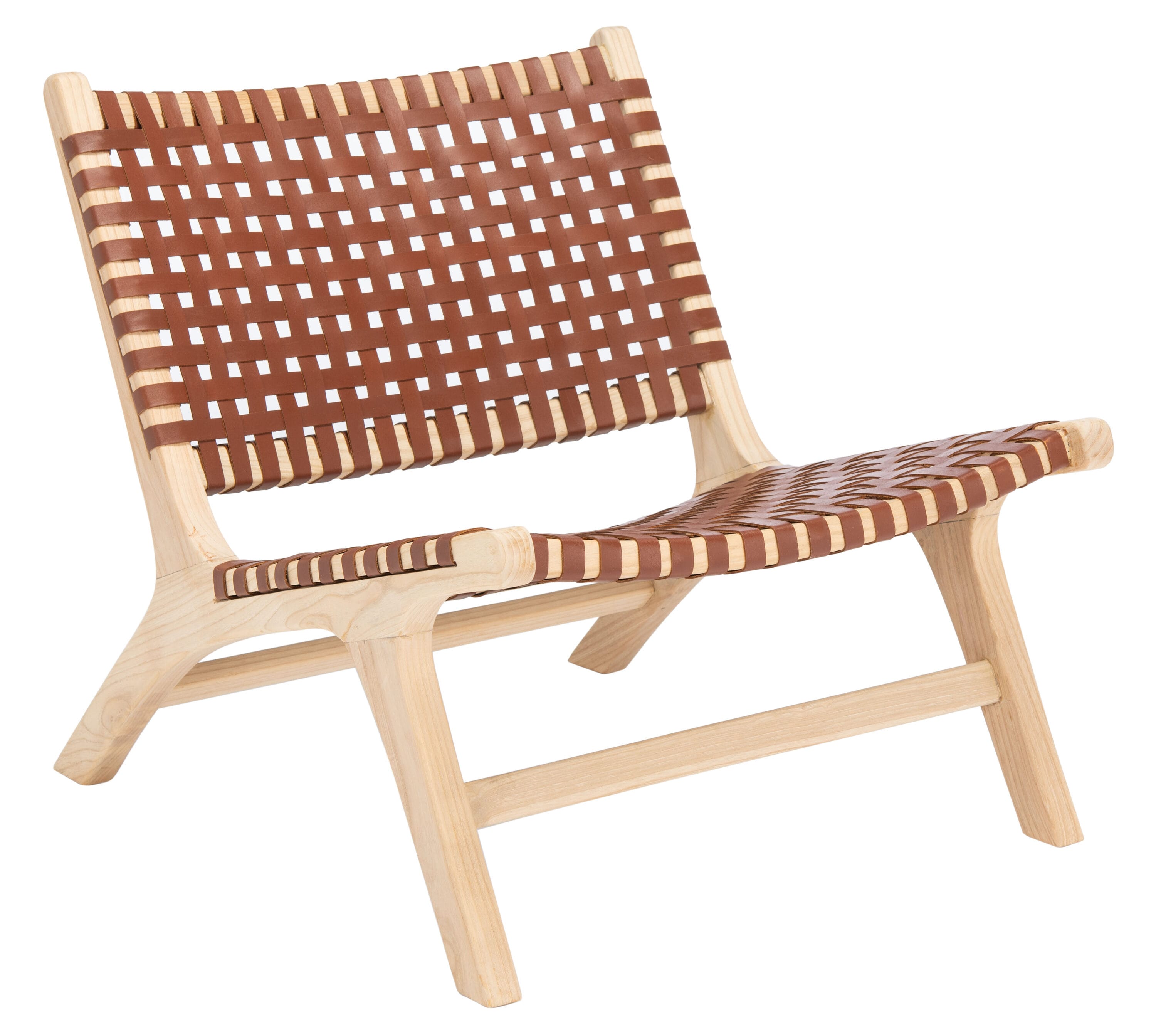 Luna Cognac Leather and Natural Wood Woven Accent Chair