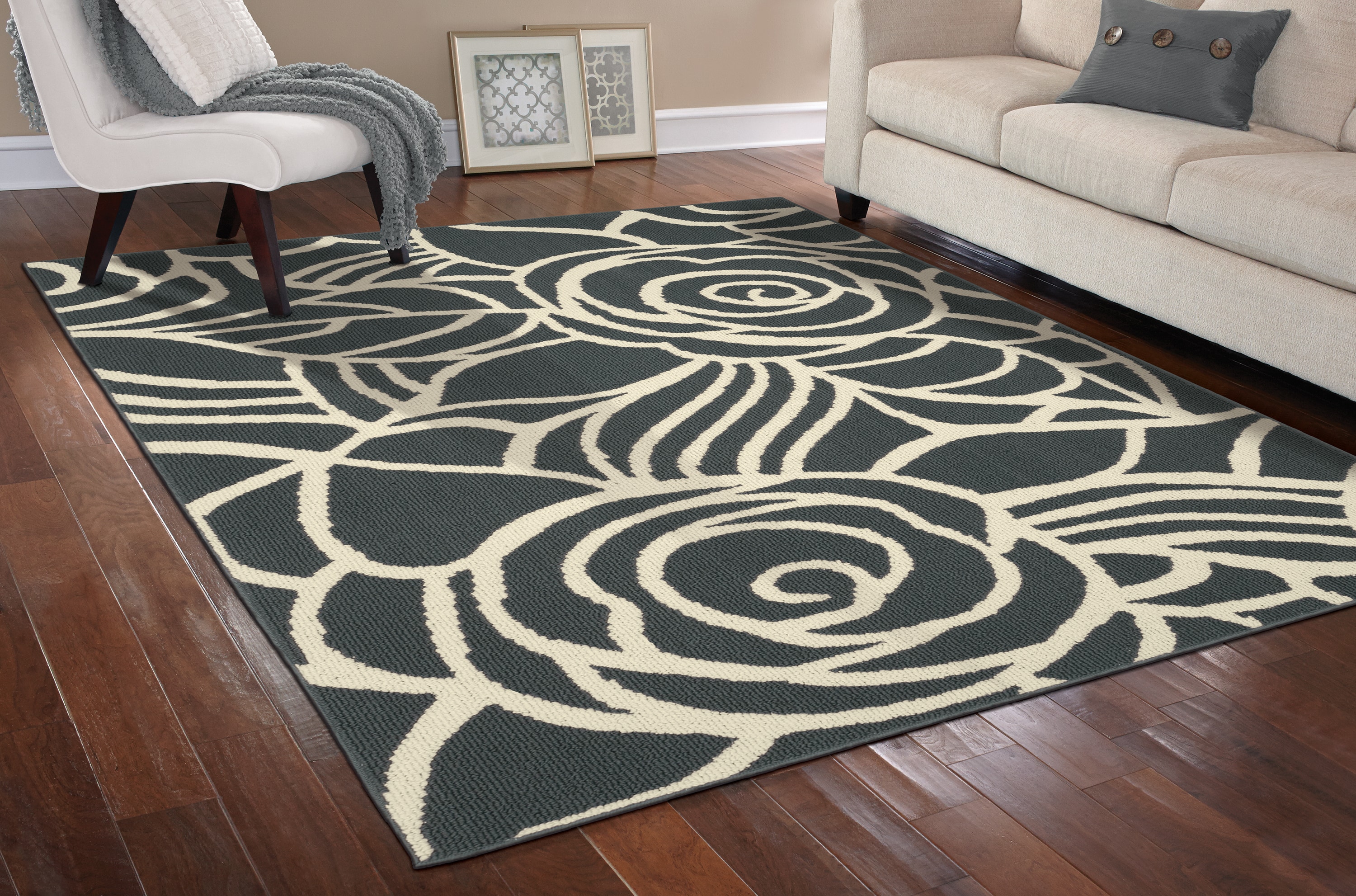 Garland Rug LL340A096120H8 Rhapsody 8 x 10 (ft) Tufted Polypropylene Cinder/Ivory Rectangular Indoor Floral/Botanical Mid-Century Modern Area rug