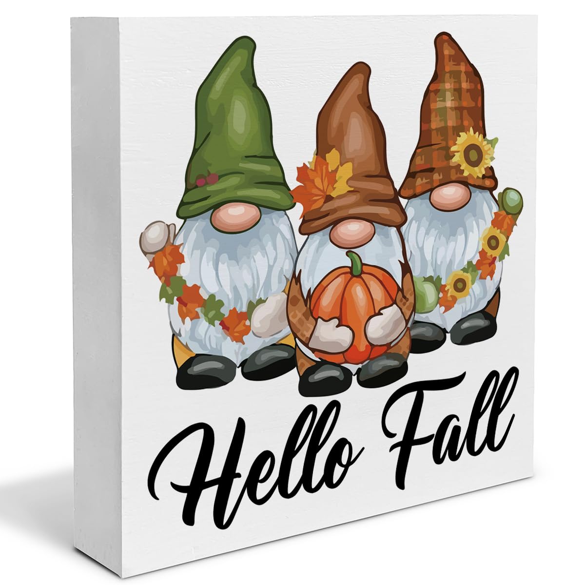 LAIFUCAM  Fall Wall Decor Autumn Decorations Fall Gnomes Wooden Sign Farmhouse Home Decor Indoor for Desk Table Shelf Five by Five Inches
