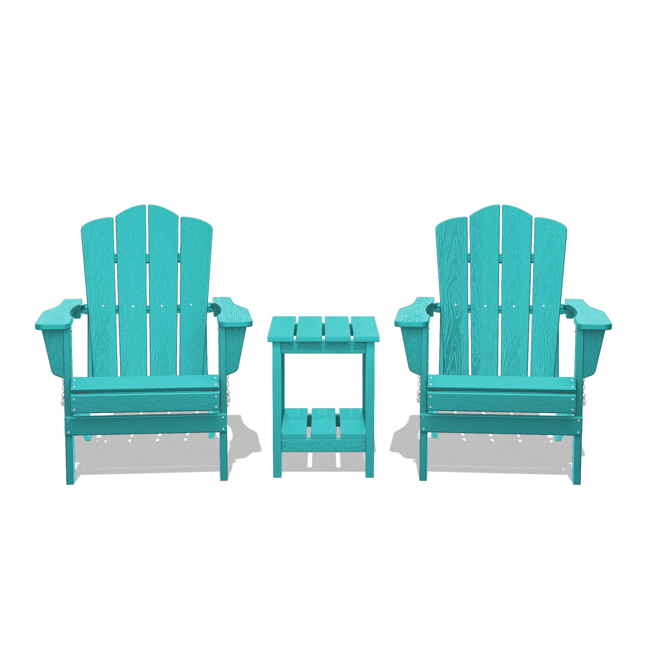 JEAREY YDZDY3JT-BP Patio Folding Adirondack Chair Set of 2 with a Side Table Set of 2 Stackable Tiffany Blue HDPE Frame Stationary Adirondack Chair with Slat Seat