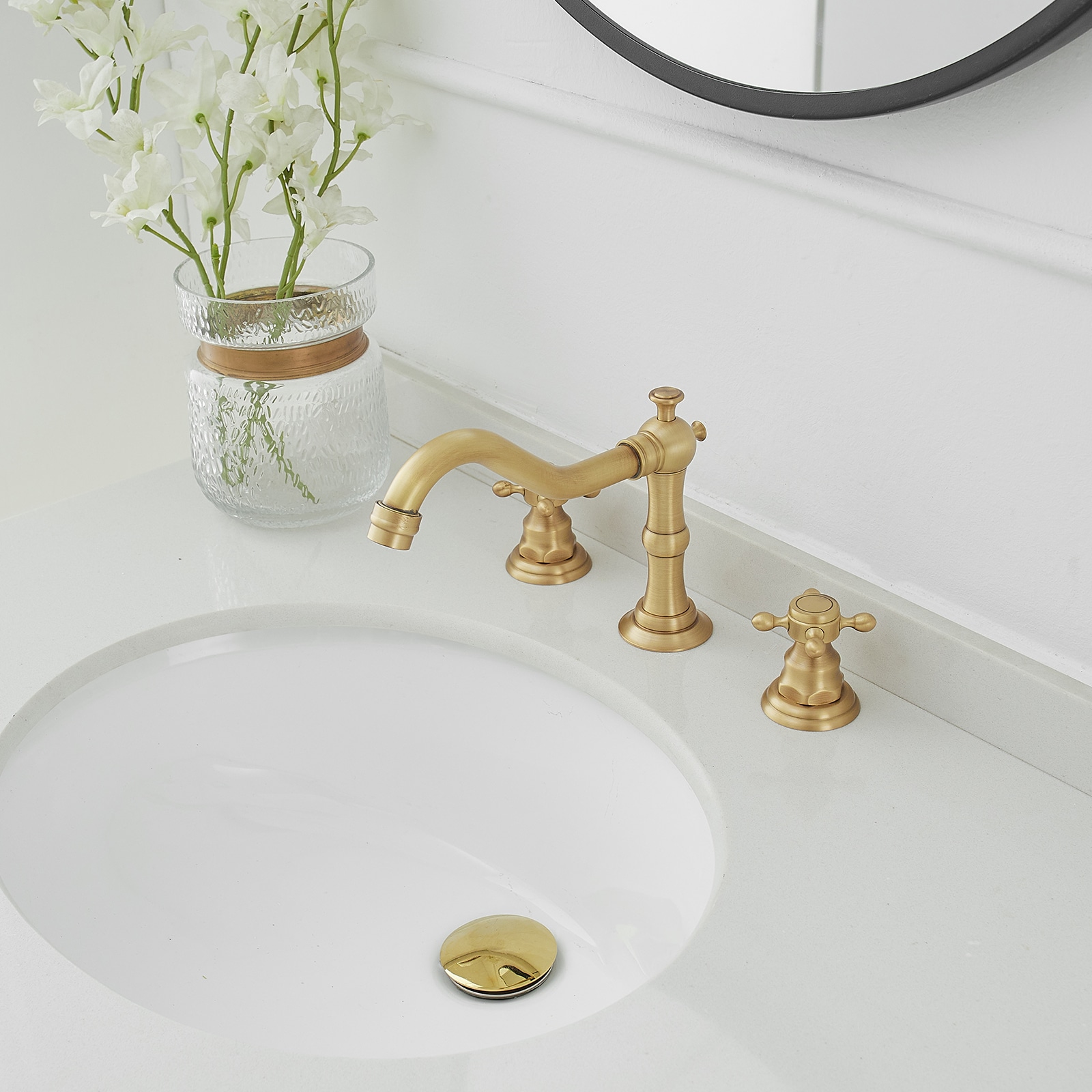 Antique Brass Double-Handle Widespread Bathroom Faucet