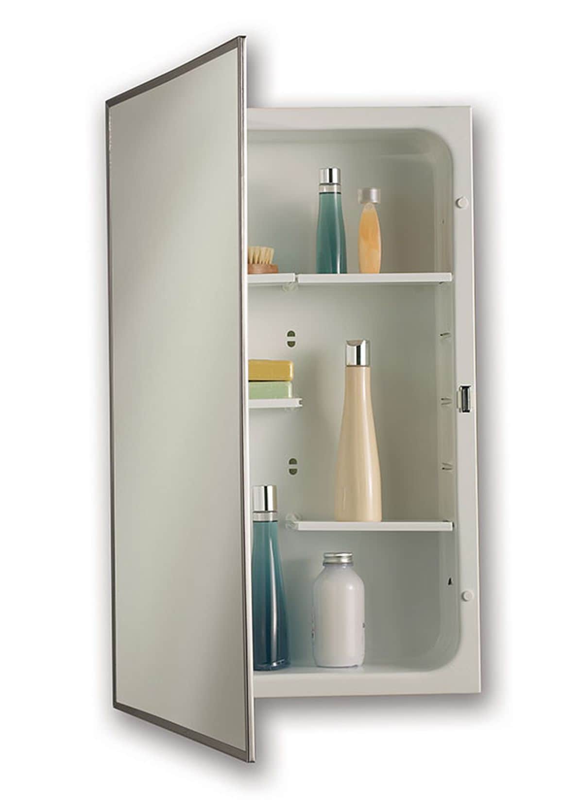 Jensen Modular Shelf 16-in x 26-in Recessed Mount Stainless Steel Mirrored Medicine  Cabinet at