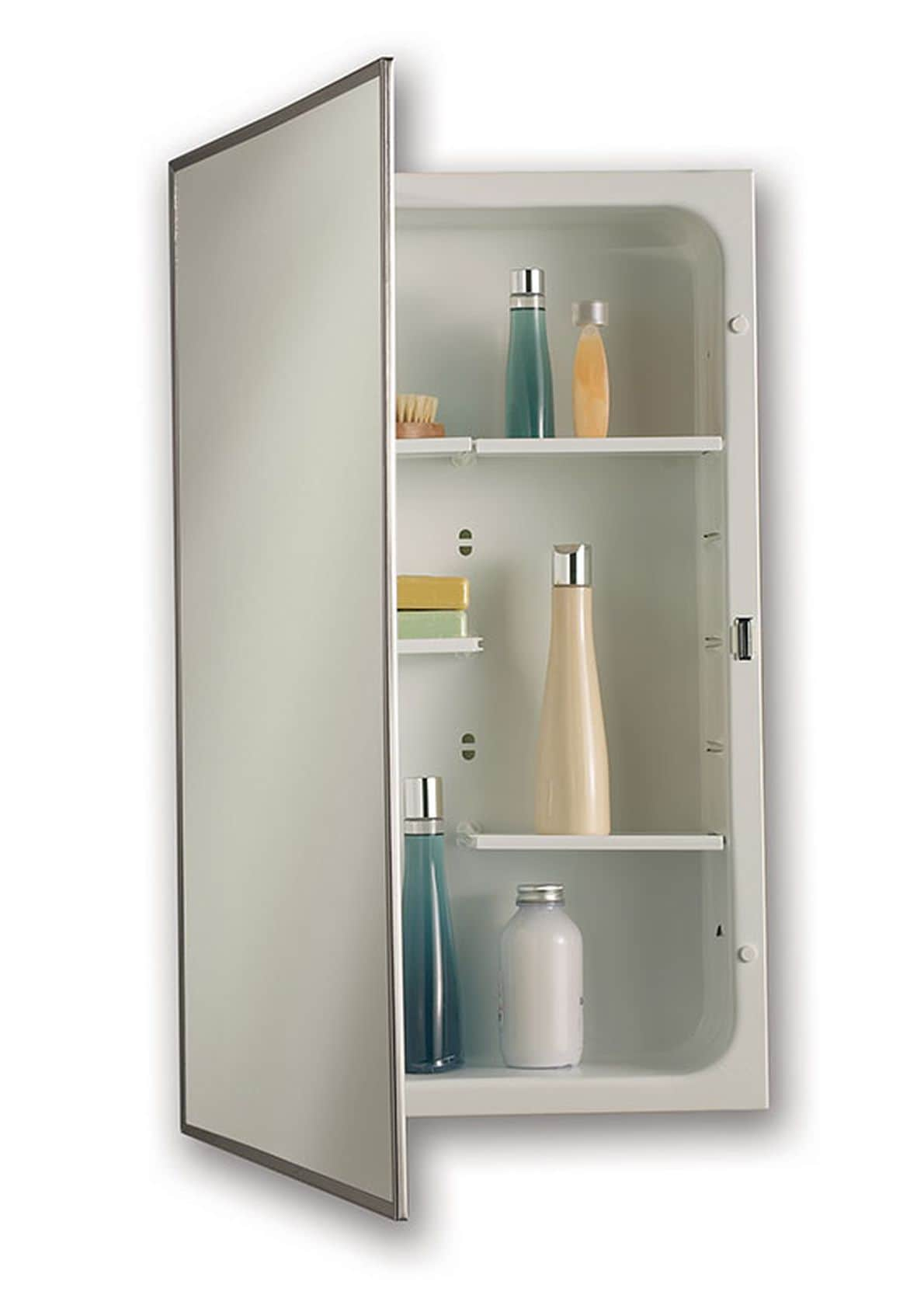 Jensen Modular Shelf 16-in x 26-in Recessed Mount Stainless Steel Mirrored  Medicine Cabinet at