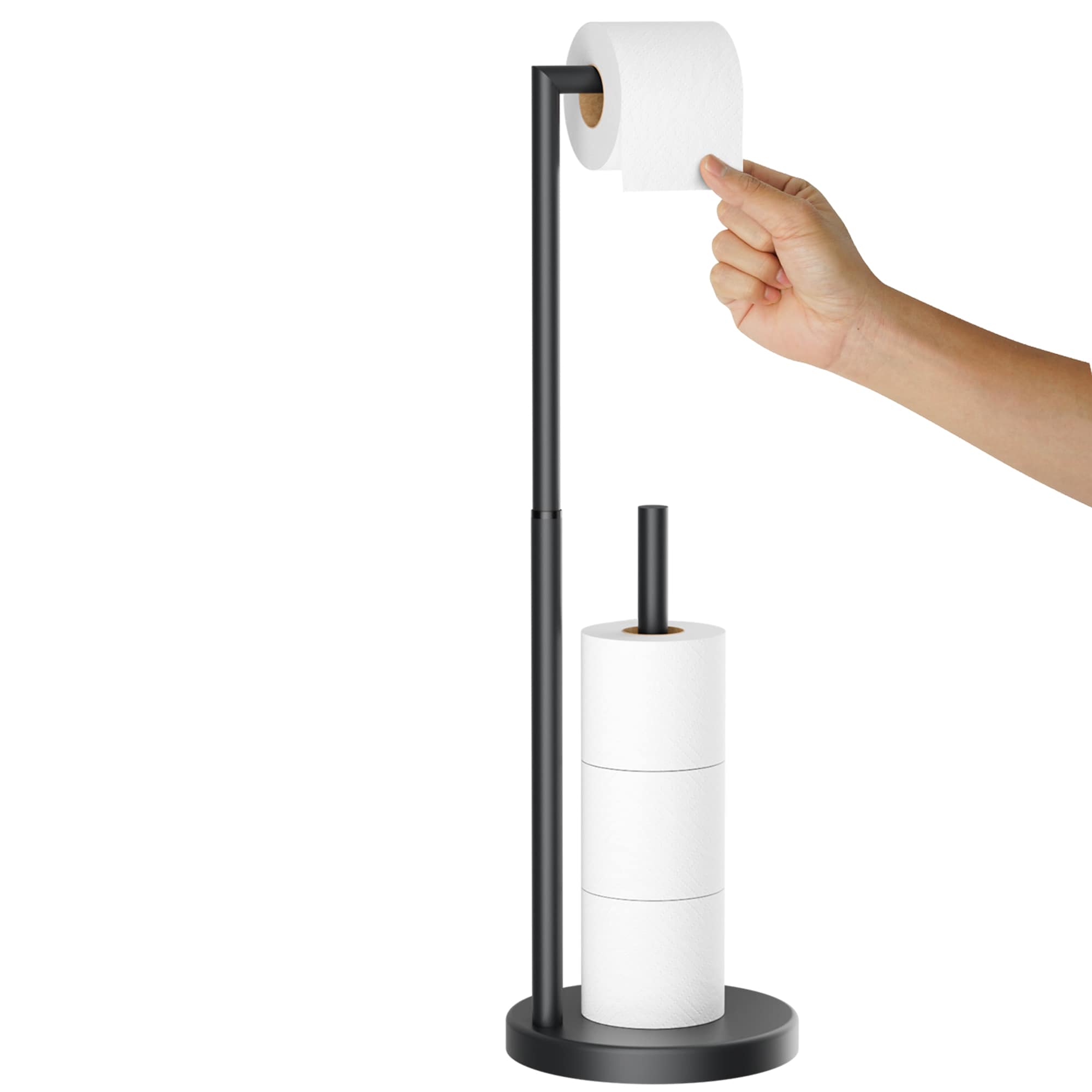 androme AD126M5B Matte Black Freestanding Single post Toilet Paper Holder 1 -Rolls with Storage