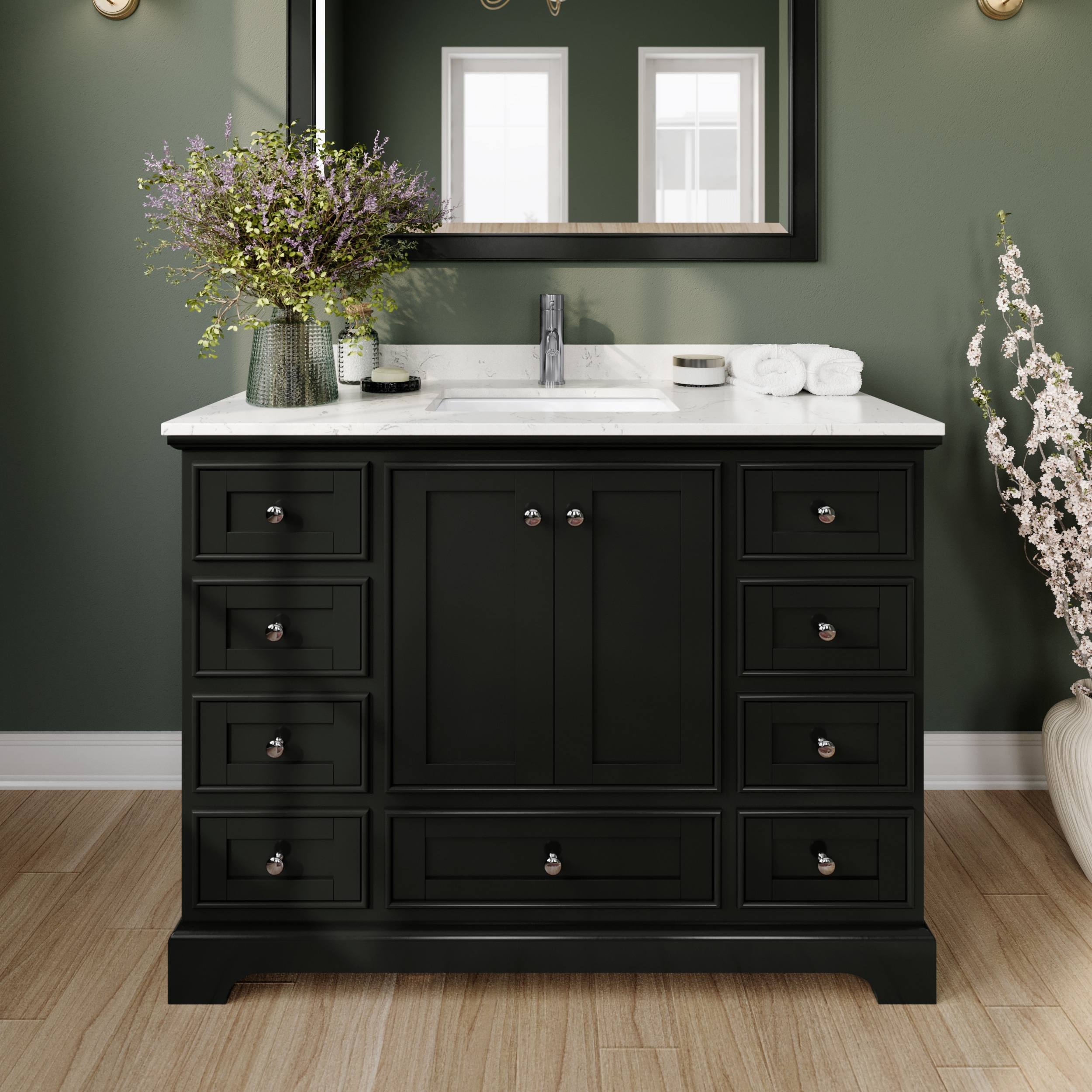 Wyndham Collection WCS202048SDEC2UNSMED Deborah 48-in Dark Espresso with Polished Chrome Trim Undermount Single Sink Bathroom Vanity with Carrara Cultured Marble Cultured Marble Top