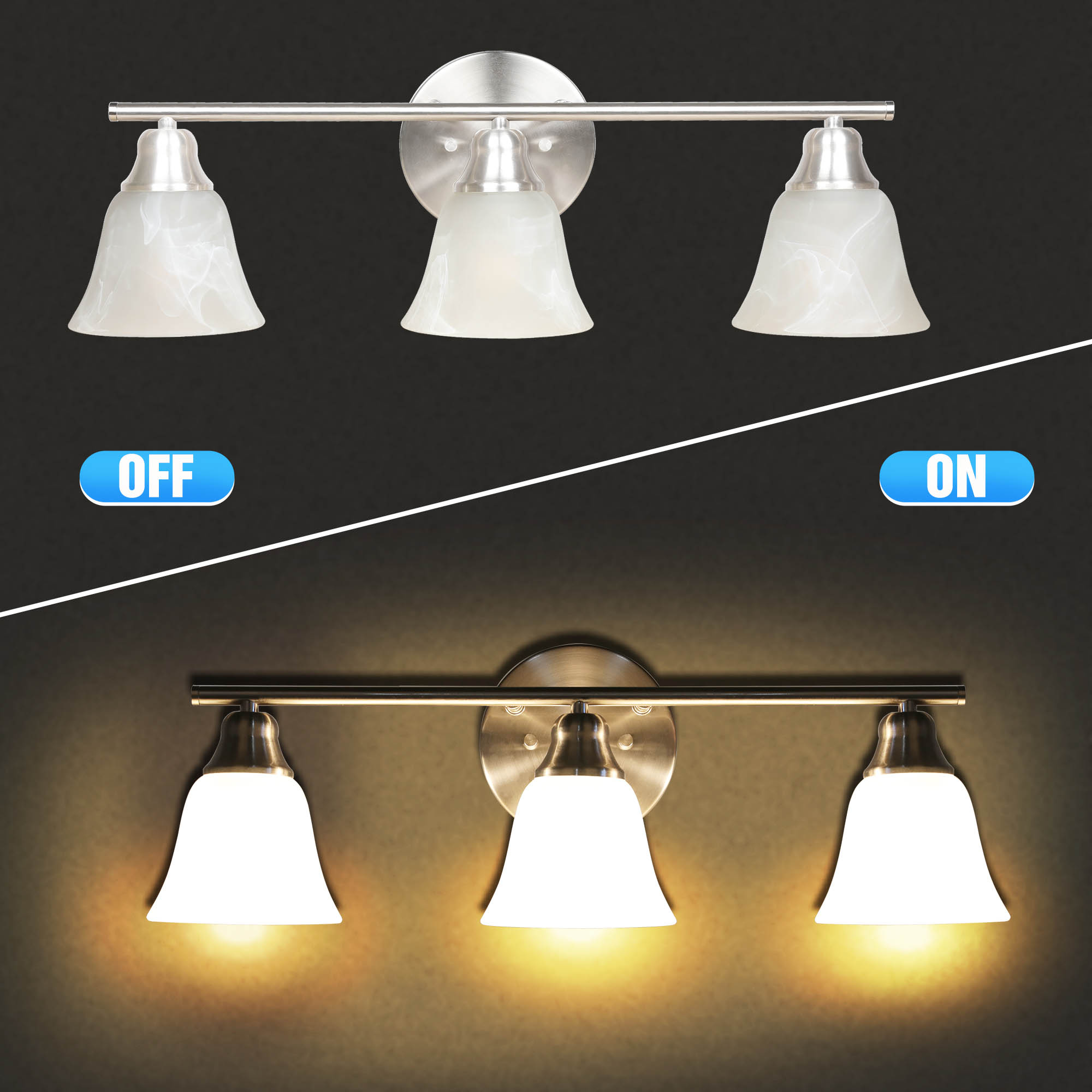 24 Inch Brushed Nickel Vanity Light with Alabaster Glass Shades