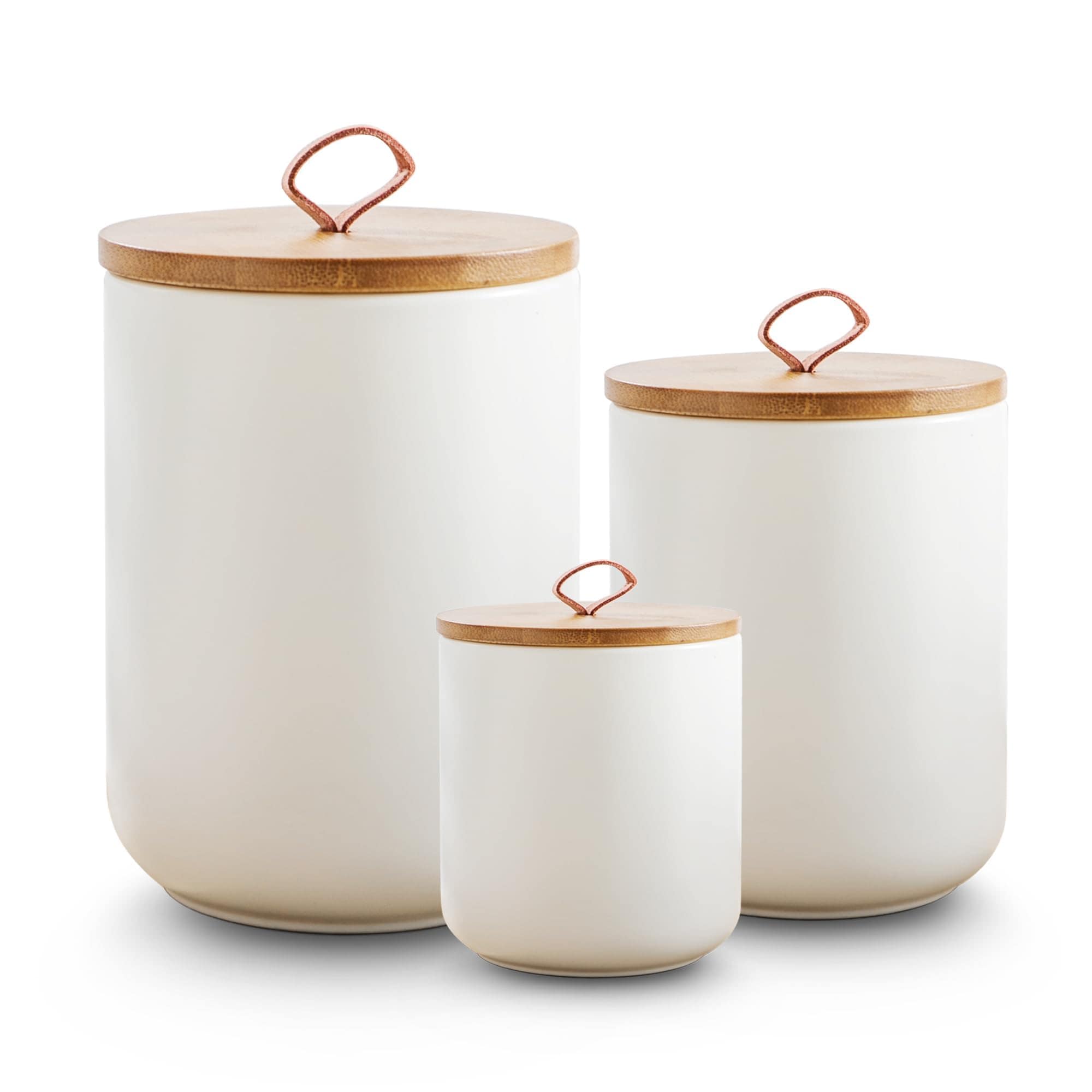 Aoibox  3 Piece White Ceramic Canister Set with Airtight Wooden Lids for Kitchen Counter Storage Decorative Canisters