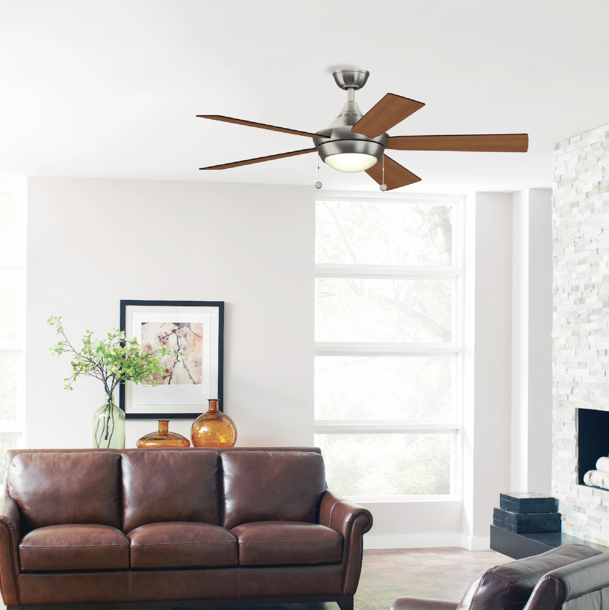 Fanimation Studio Collection LP7654LBNCDW AireDrop Pull Chain 52-in Brushed Nickel Integrated LED Indoor Ceiling Fan with Light (5-Blade)
