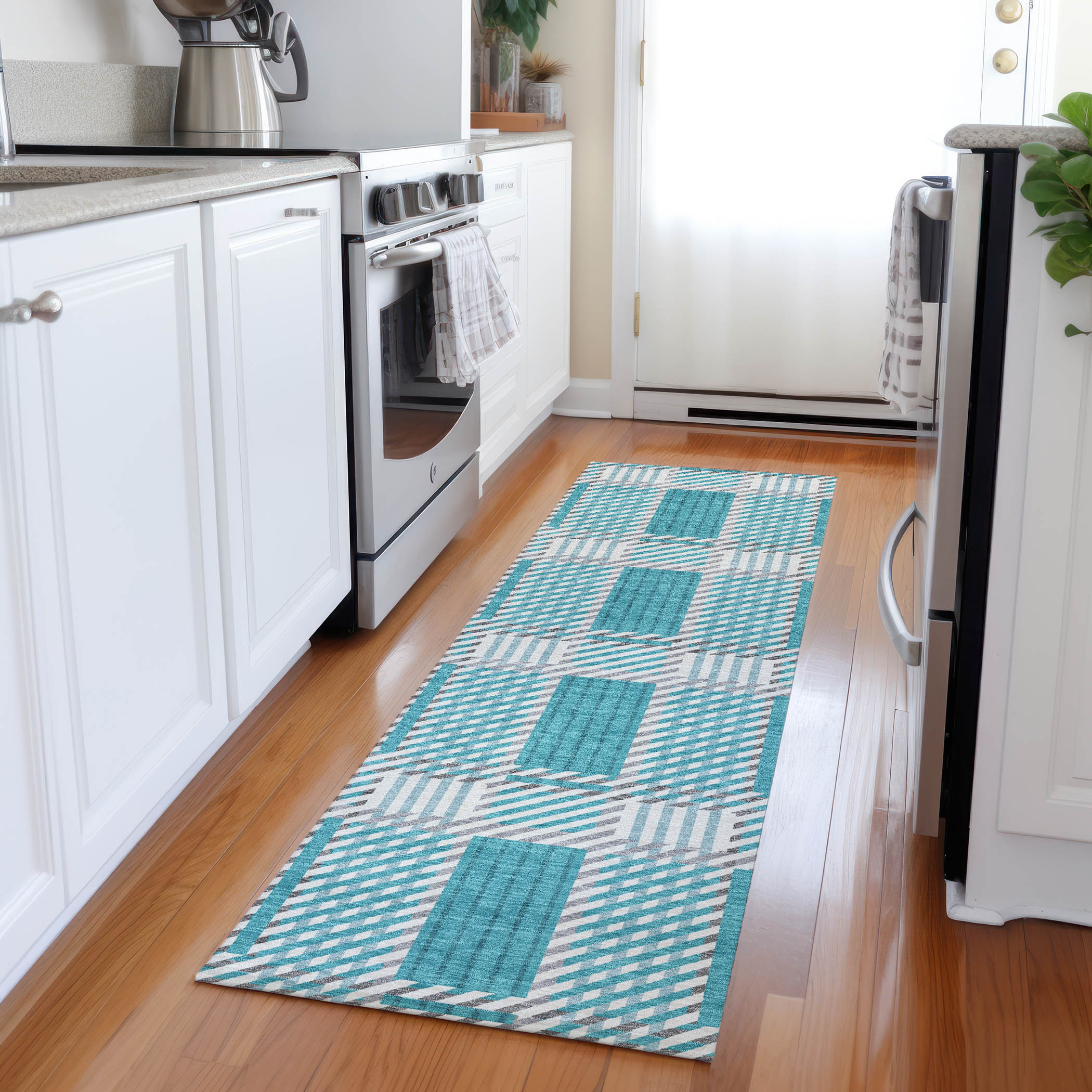 Addison Rugs ACN1000TE2X8 Chantille ACN1000TE 2 x 7 (ft) Polyester Teal Rectangular Indoor/Outdoor Geometric Machine washable Runner rug