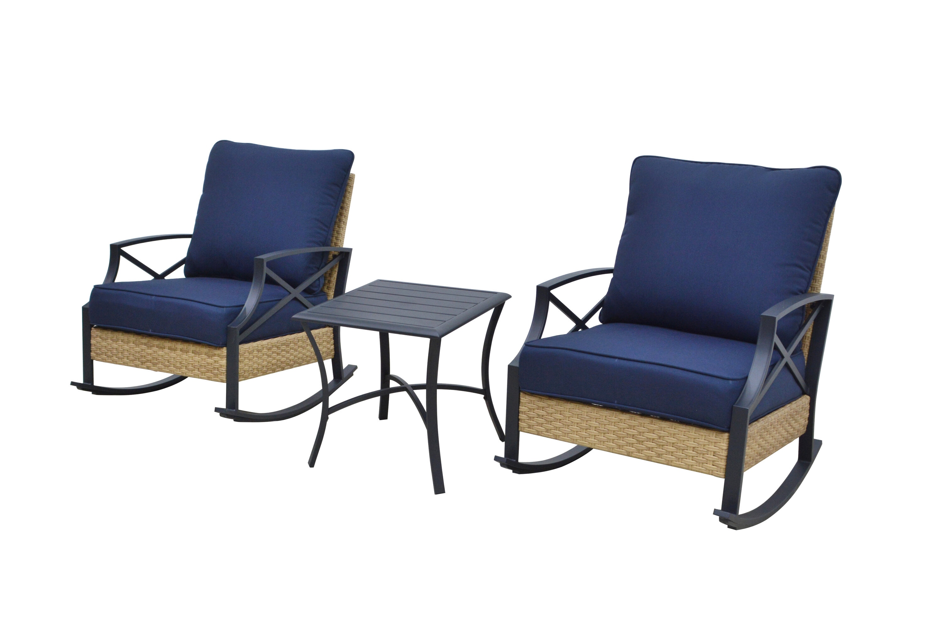 Style Selections CR-23S027BOL Kenwood 3 -Piece Wicker Patio Conversation Set with Navy Cushions