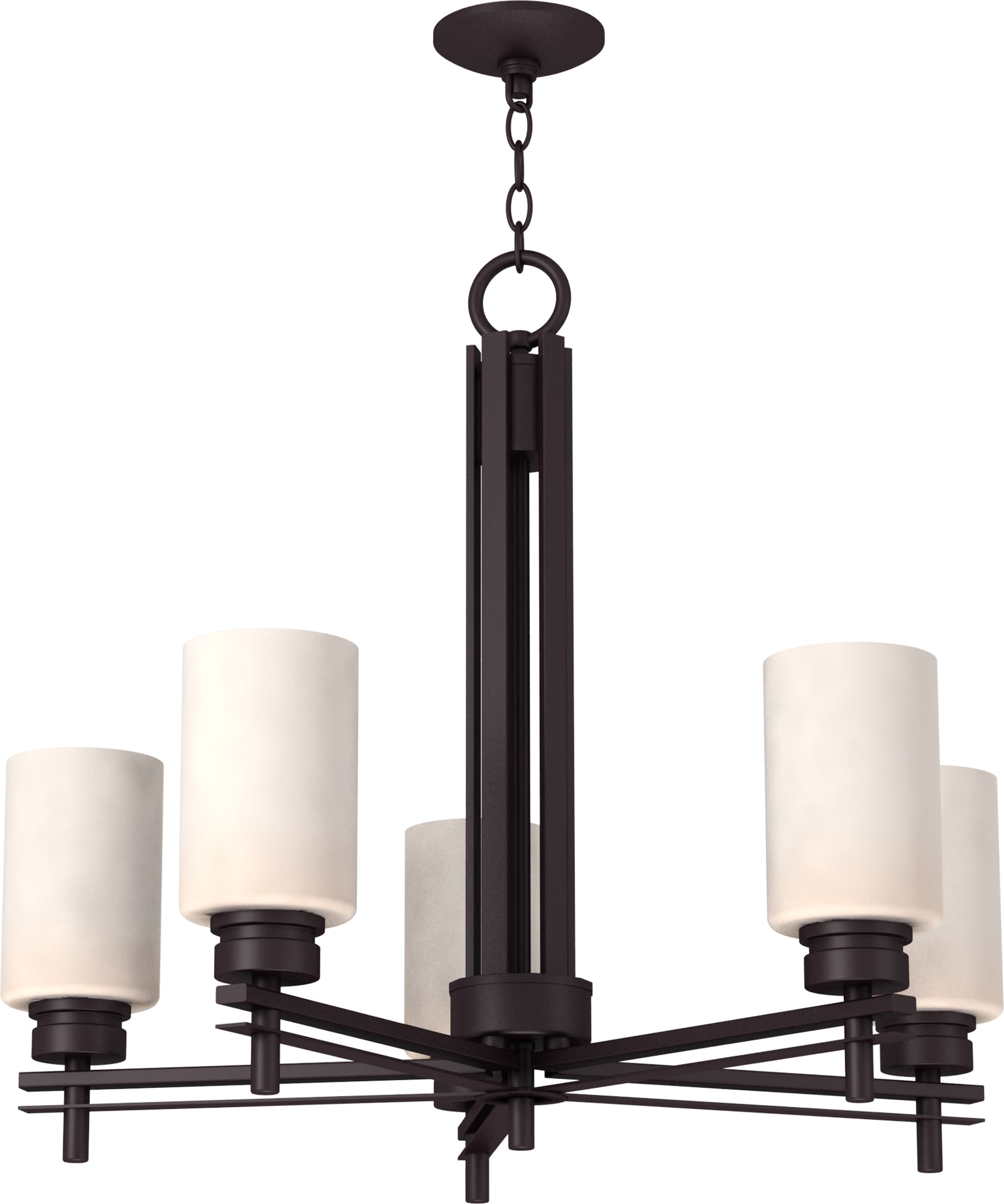 Antique Bronze Elegance 5-Light Chandelier with Etched White Glass Shades