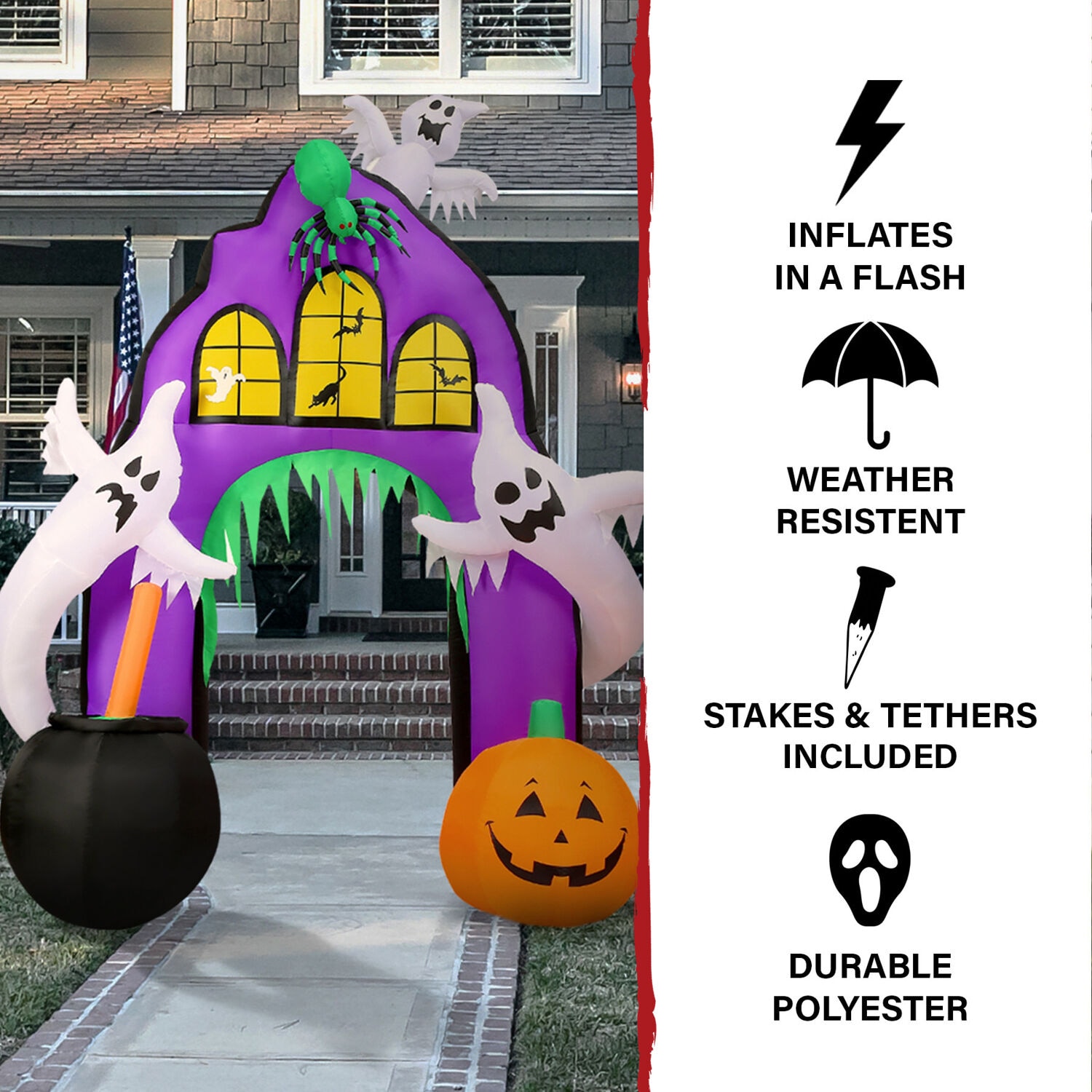 Haunted Hill Farm 9-ft Pre-Lit Inflatable Haunted House Ghost Archway ...