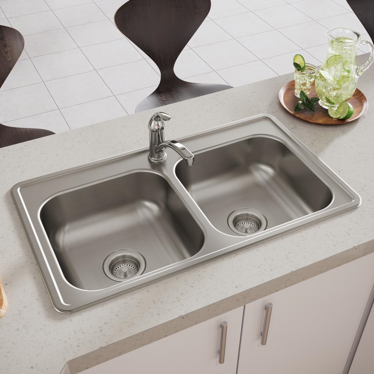 Dayton D233191 Drop-in 33-in x 19-in Stainless steel Double equal bowl 1-Hole 22 -Gauge Kitchen Sink