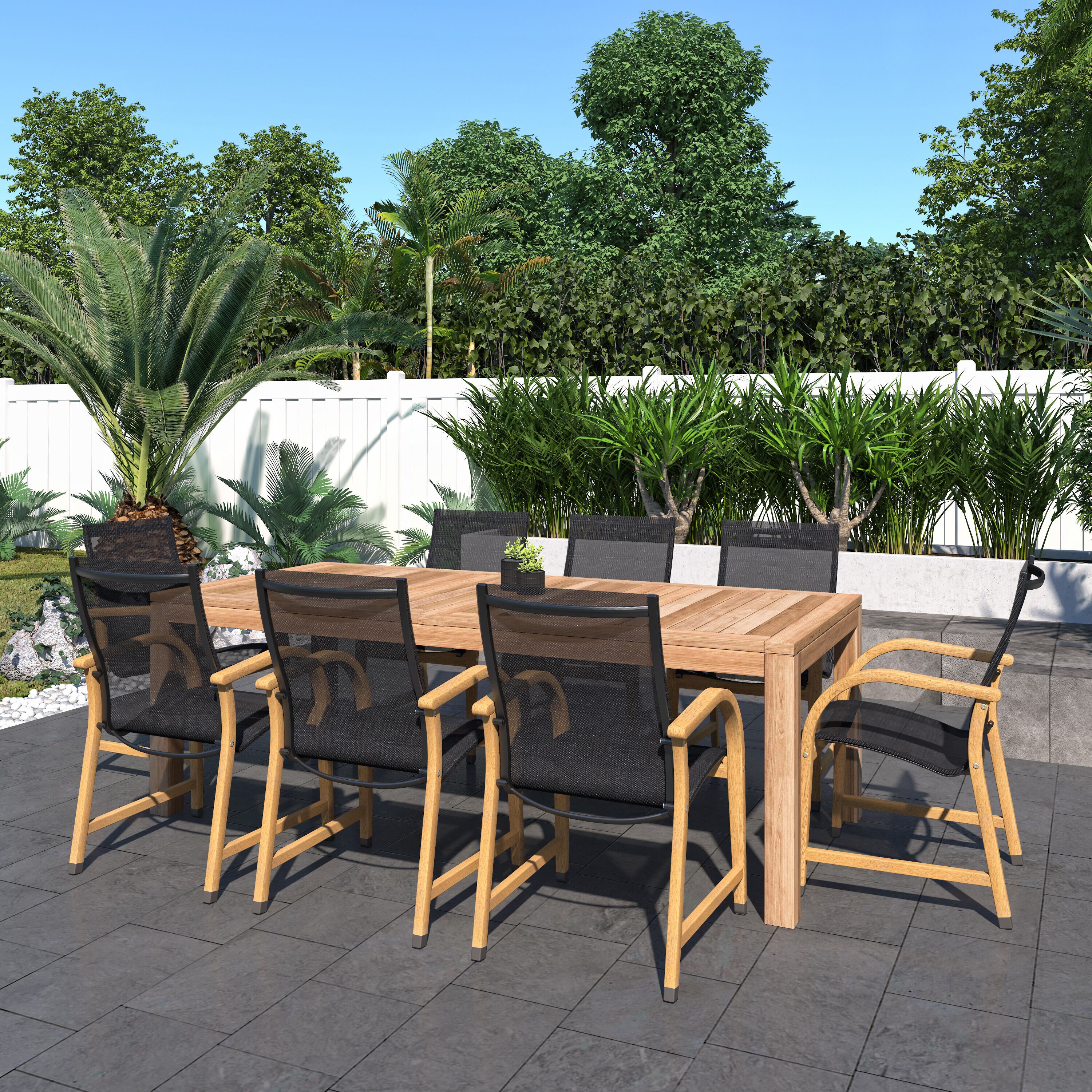 Amazonia LWSRINBIG8MANH  9 -Piece Patio Dining Set Wood Rectangle Table with 8 Stationary Chairs