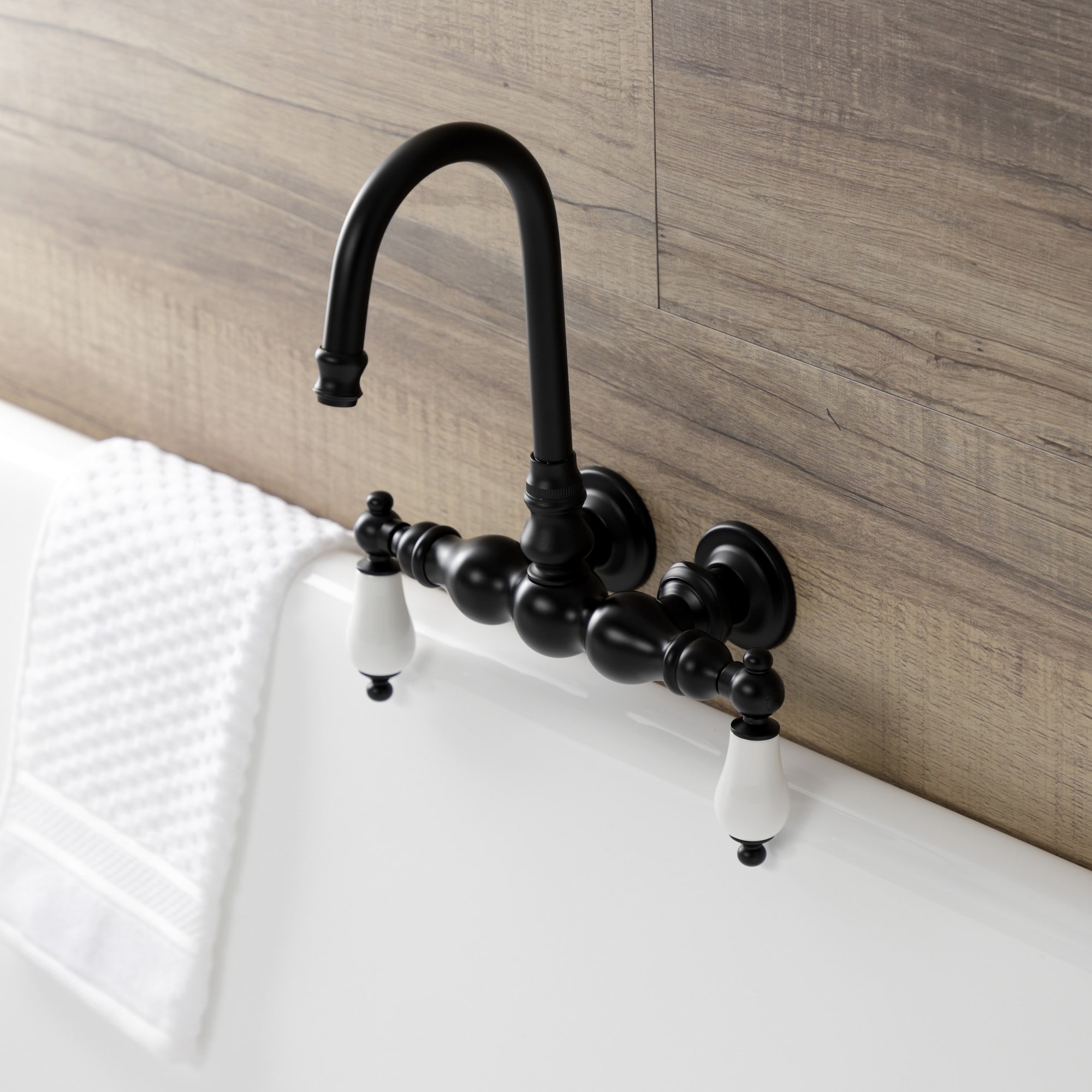 Kingston Brass WLAE5T0 Vintage Matte black 2-handle Wall-mount High-arc Bathtub Faucet ( Valve Included )