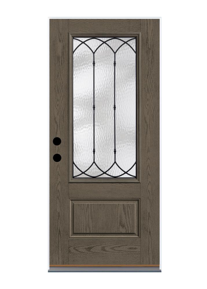Therma-Tru Benchmark Doors B6S30KD8R34ZMBFZGAGALIN4 Montebello 36-in x 80-in Fiberglass 3/4 Lite Left-Hand Inswing Gray Ash Stained Prehung Front Door Insulating Core