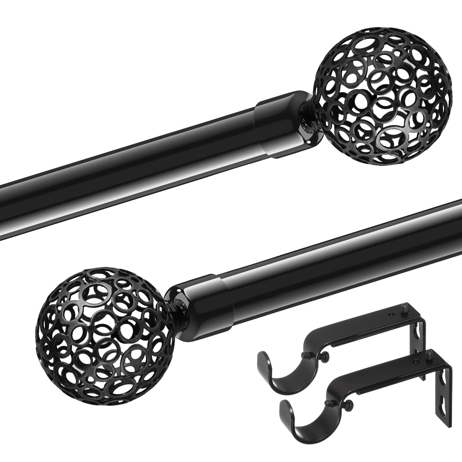 KIWDZFU Adjustable Curtain Rod Set Extra Long 66 to 144 Inch Black