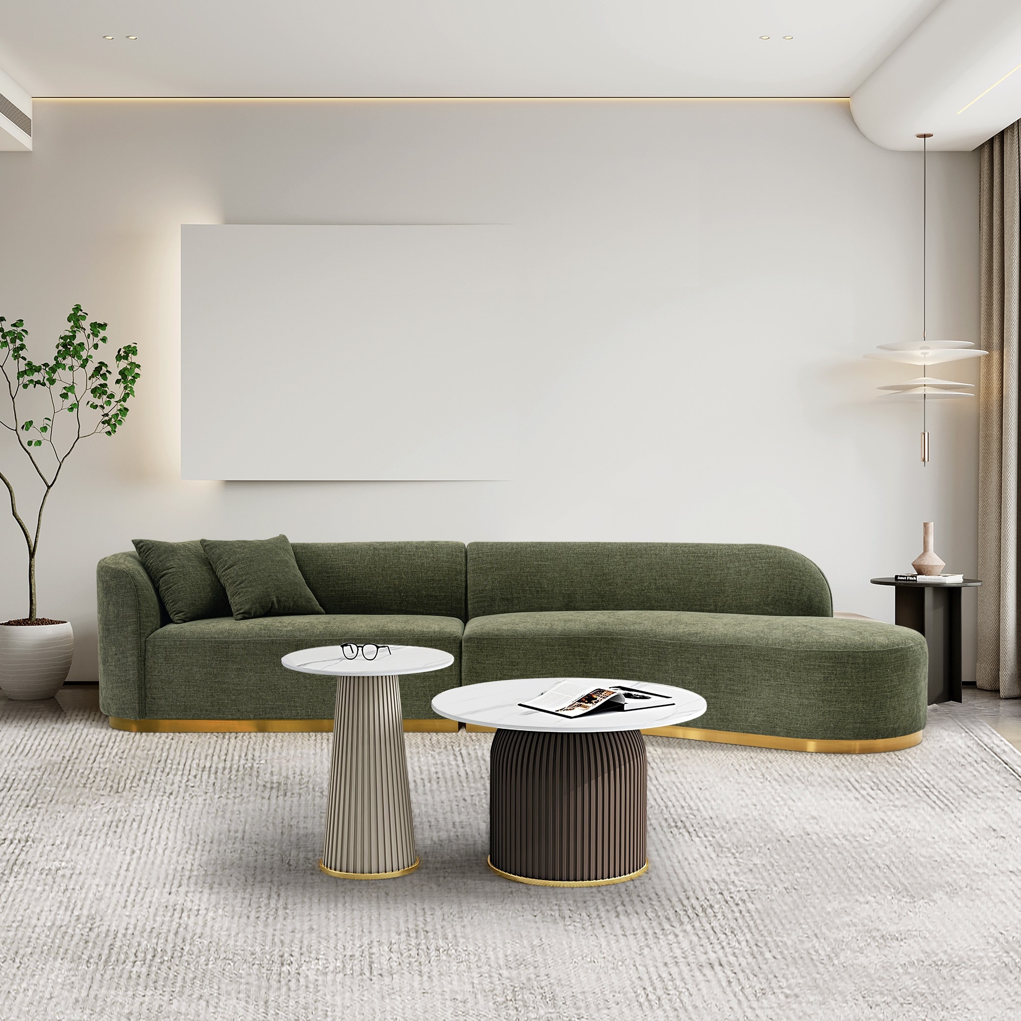 Manhattan Comfort SF012-OG 131.89-in Modern Olive Green Chenille Sofa