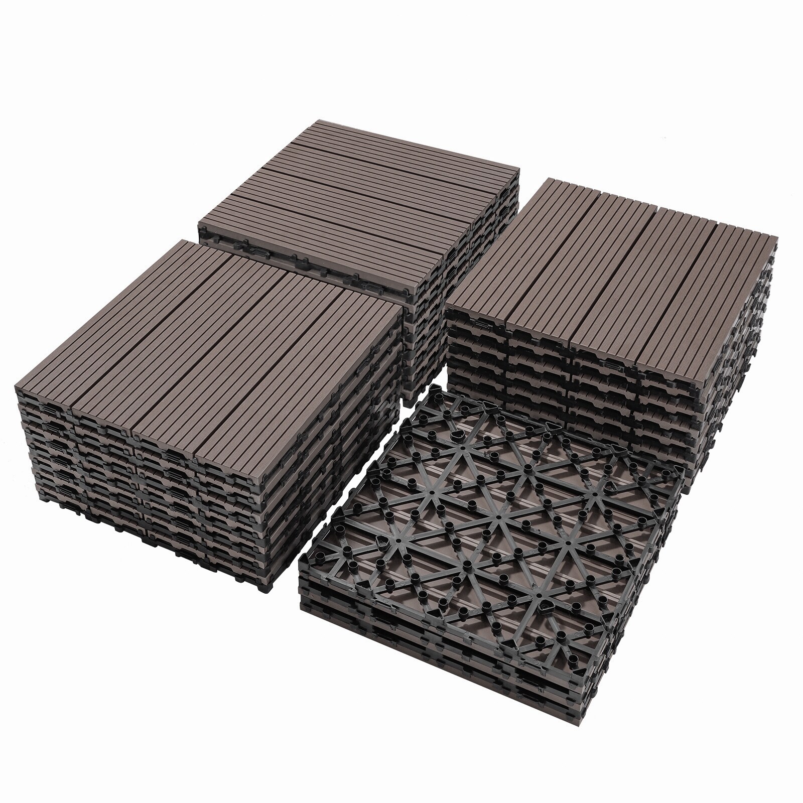 LOVMOR 20pcs Wood Plastic Composite Deck Tiles Rust Water Weather Resistant Light Coffee