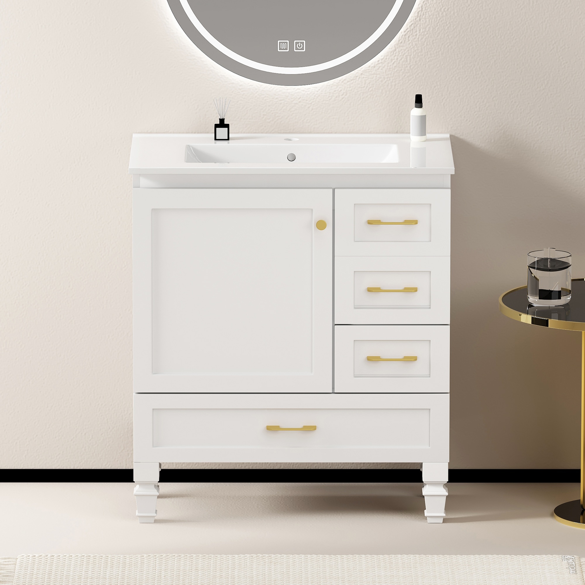 Lirago - 30 in White Bathroom Vanity with Sink Combo Abundant Storage Cabinet 1 Soft Close Doors ...