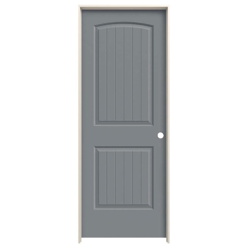 JELD-WEN LOWOLJW225800108 32-in x 80-in Graphite Solid Core 2-panel Round Top Plank Left Hand Smooth Prefinished Molded Composite Flat Jamb Single Prehung Interior Door