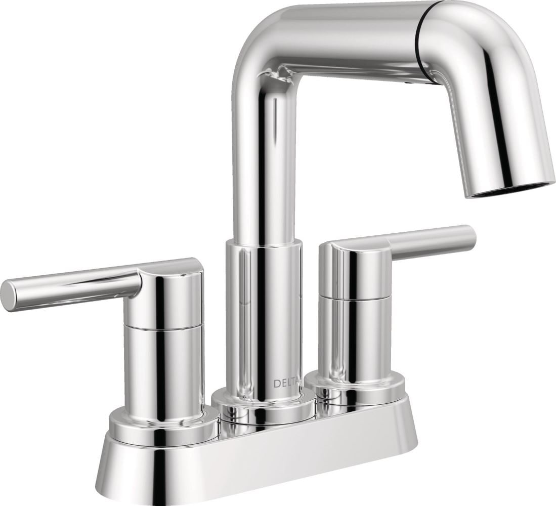Delta 25849LF-PD Nicoli Chrome 4-in centerset 2-handle WaterSense Mid-arc Residential Handle Pull-down Bathroom Sink Faucet with Drain
