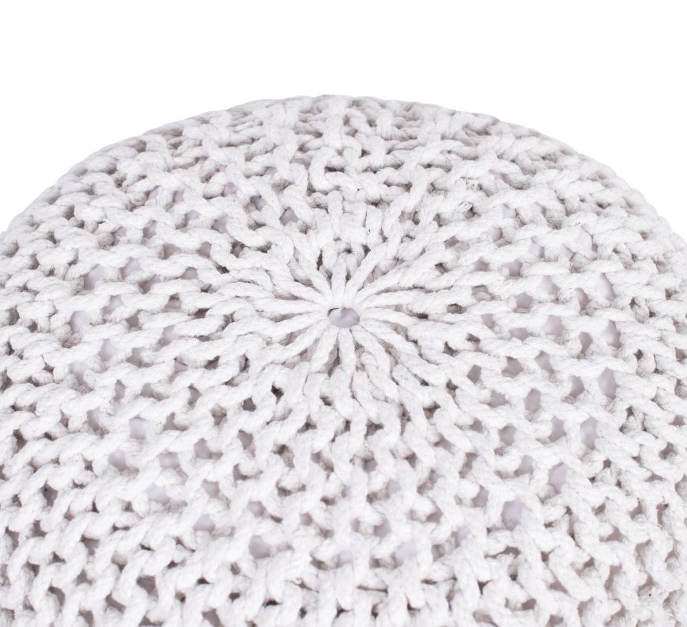 Ivory Cotton Braided Round Pouf Ottoman