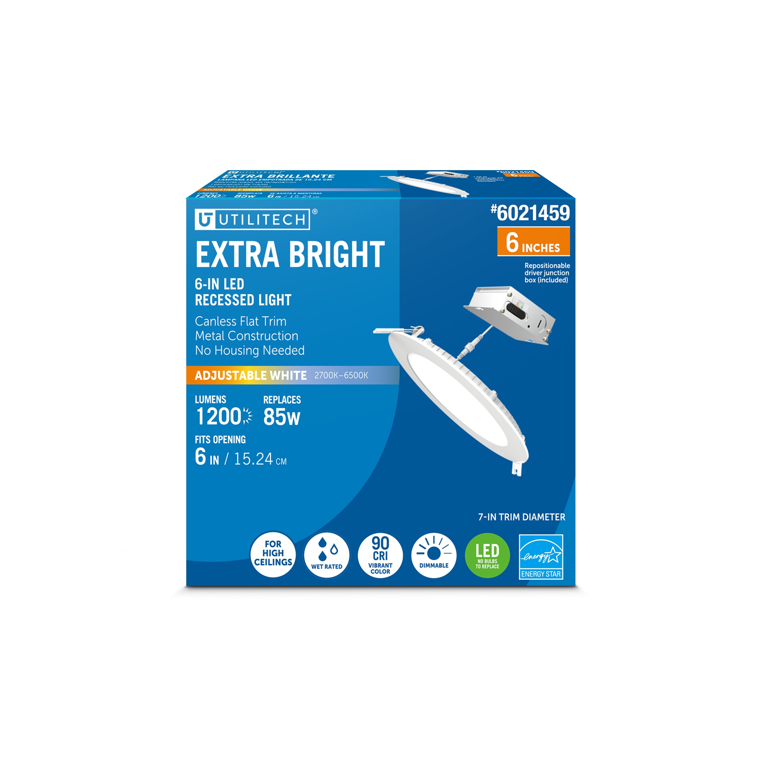 Utilitech LLEDR6XT/HO/5CCTCA White 6-in 1200 -Lumens Switchable white Round Dimmable LED Canless Wet rated Recessed Downlight