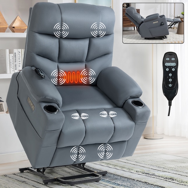 Mondawe Blue Polyester Powered Reclining Recliner with Lift Assistance ...