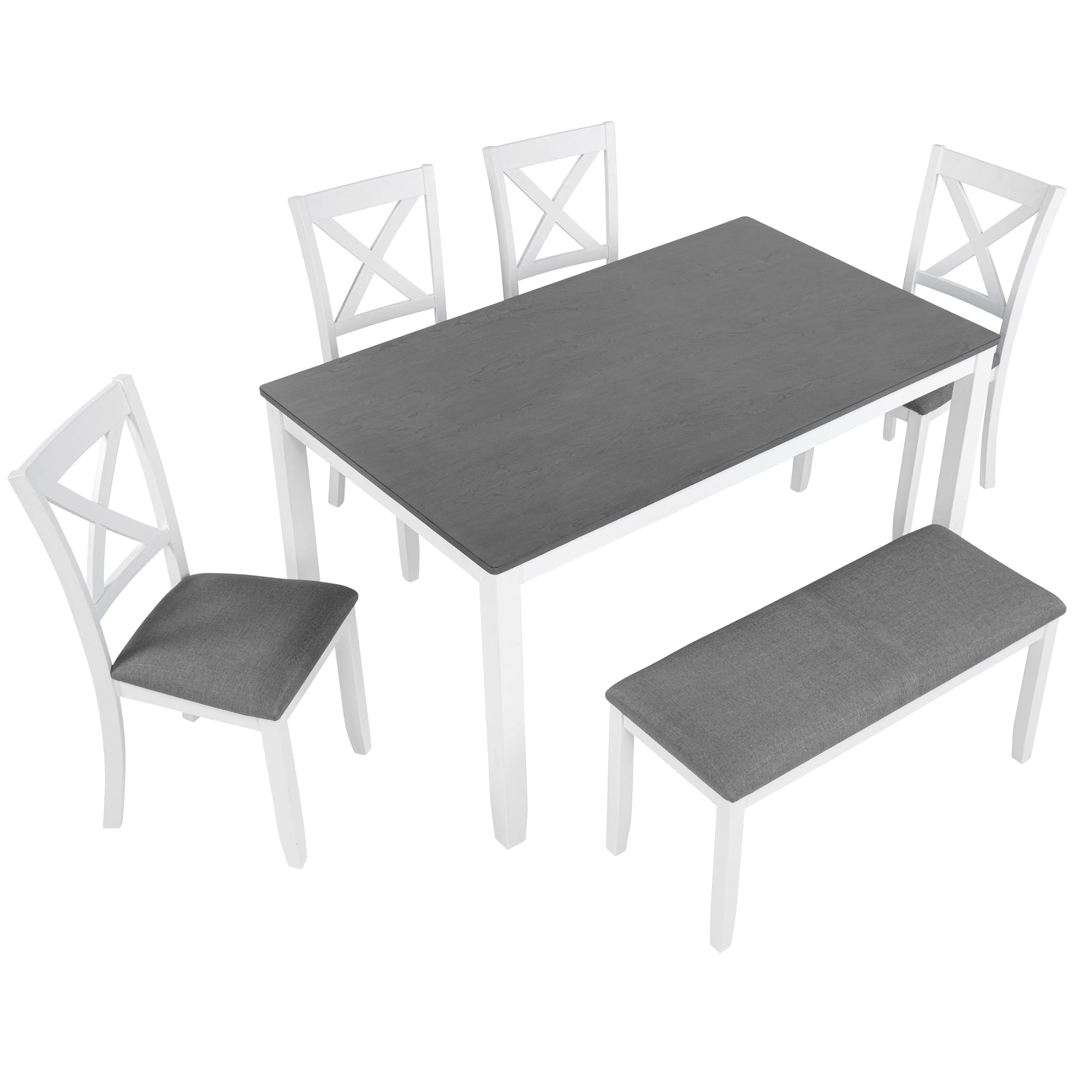 Bybafun YA0100255 White + Gray Rustic Dining Room Set with Rectangular Table ( Seats 6 )
