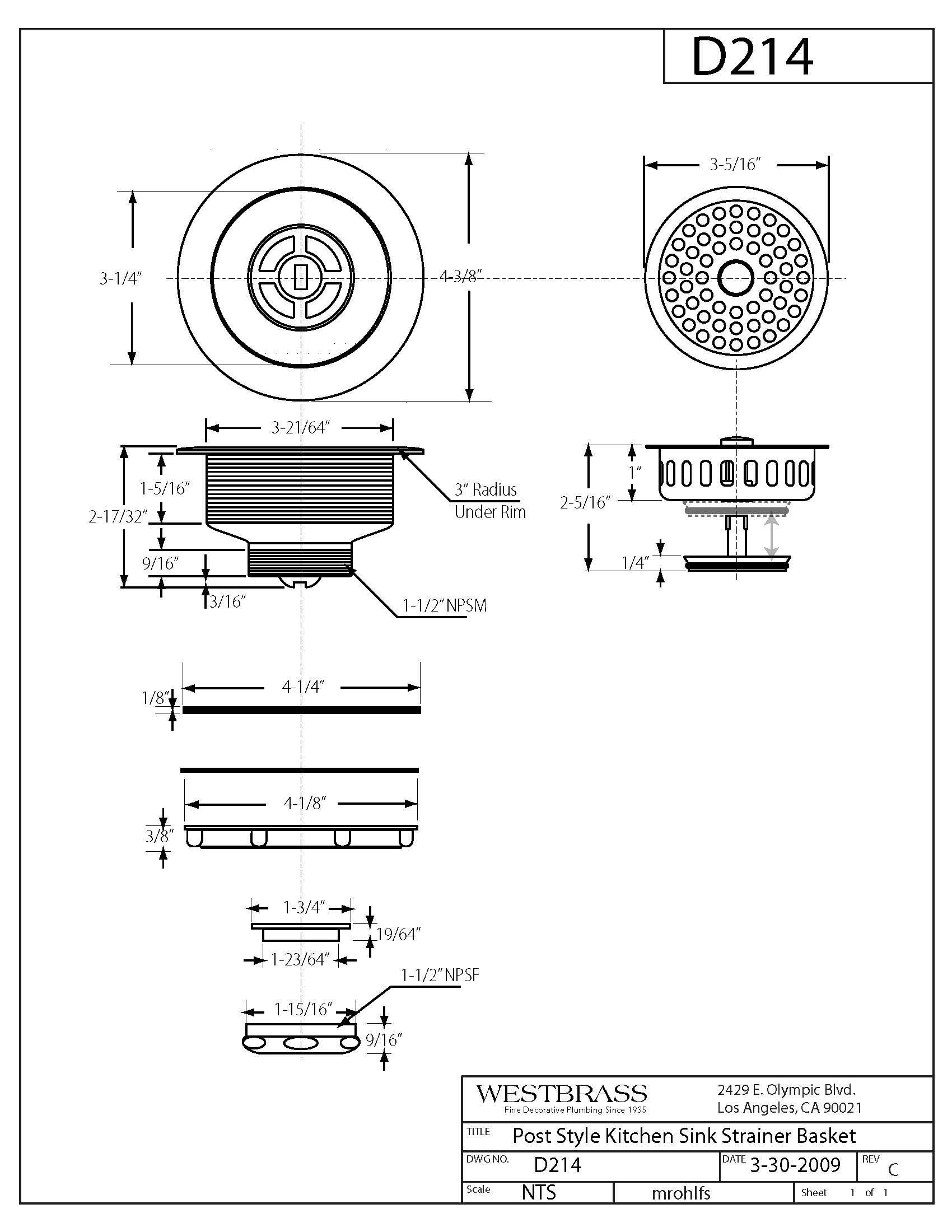 WESTBRASS D214-50 Kitchen-Sink-Strainers - View #2