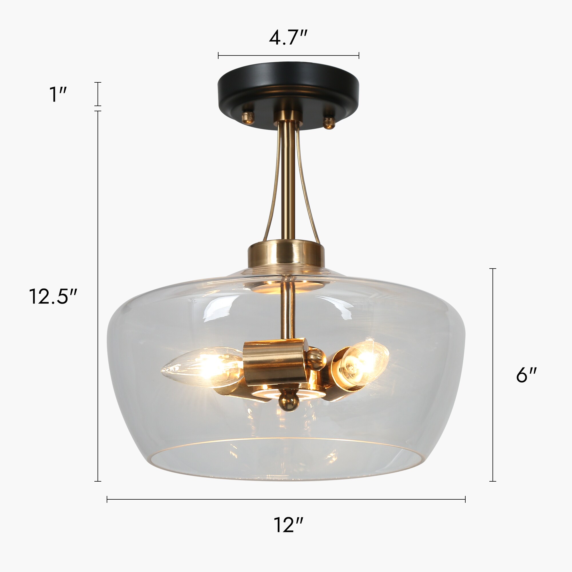 ZEVNI Madlen 3-Light 11.8-in Gold/Black LED Semi-flush Mount Light in ...