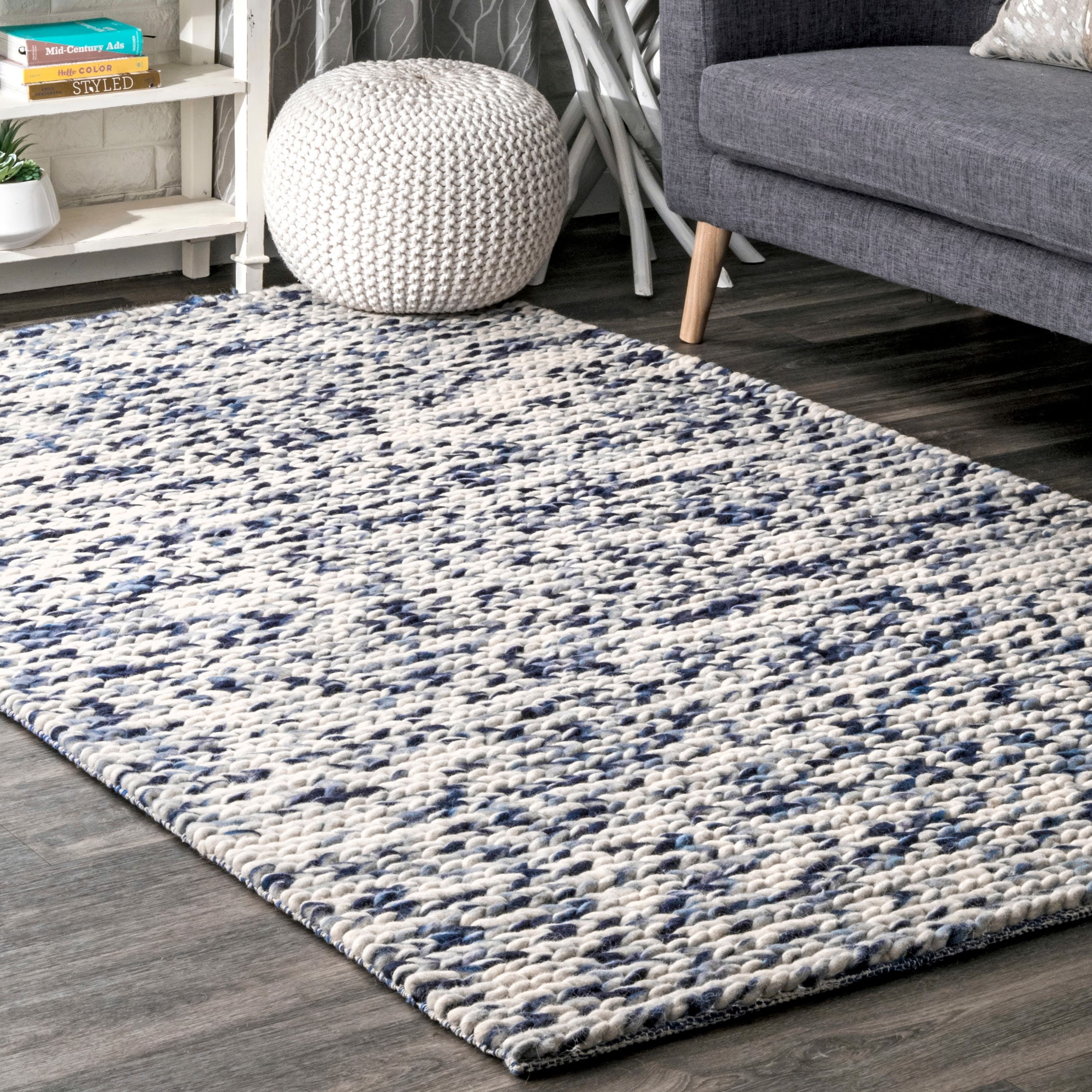 nuLOOM CB01E-508 Textures 5 x 8 (ft) Braided Wool Blue Rectangular Indoor Solid Global Area rug