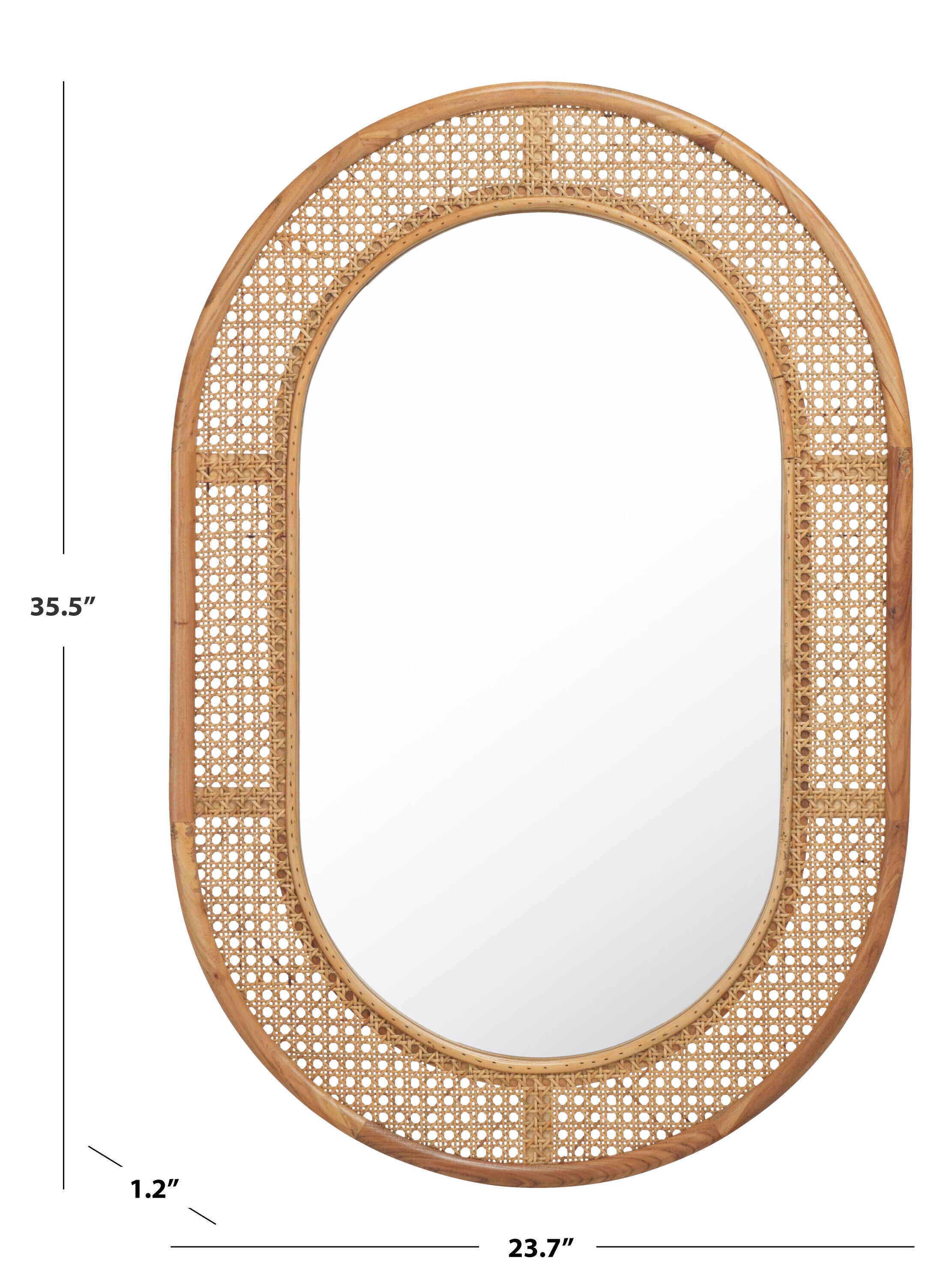 Cayce Natural Elm Wood Oval Wall Mirror with Woven Detail