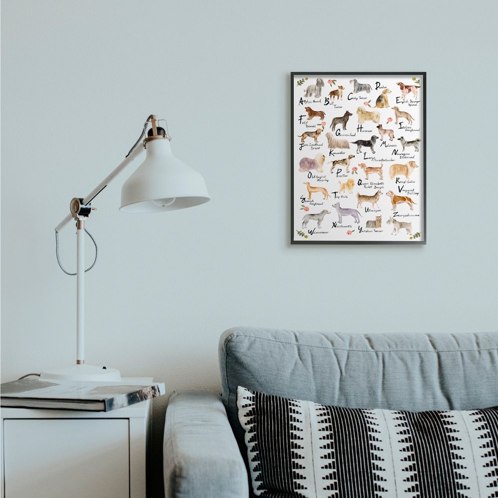 Ebony Wood Framed Alphabet of Dogs Wall Art, 16 x 20