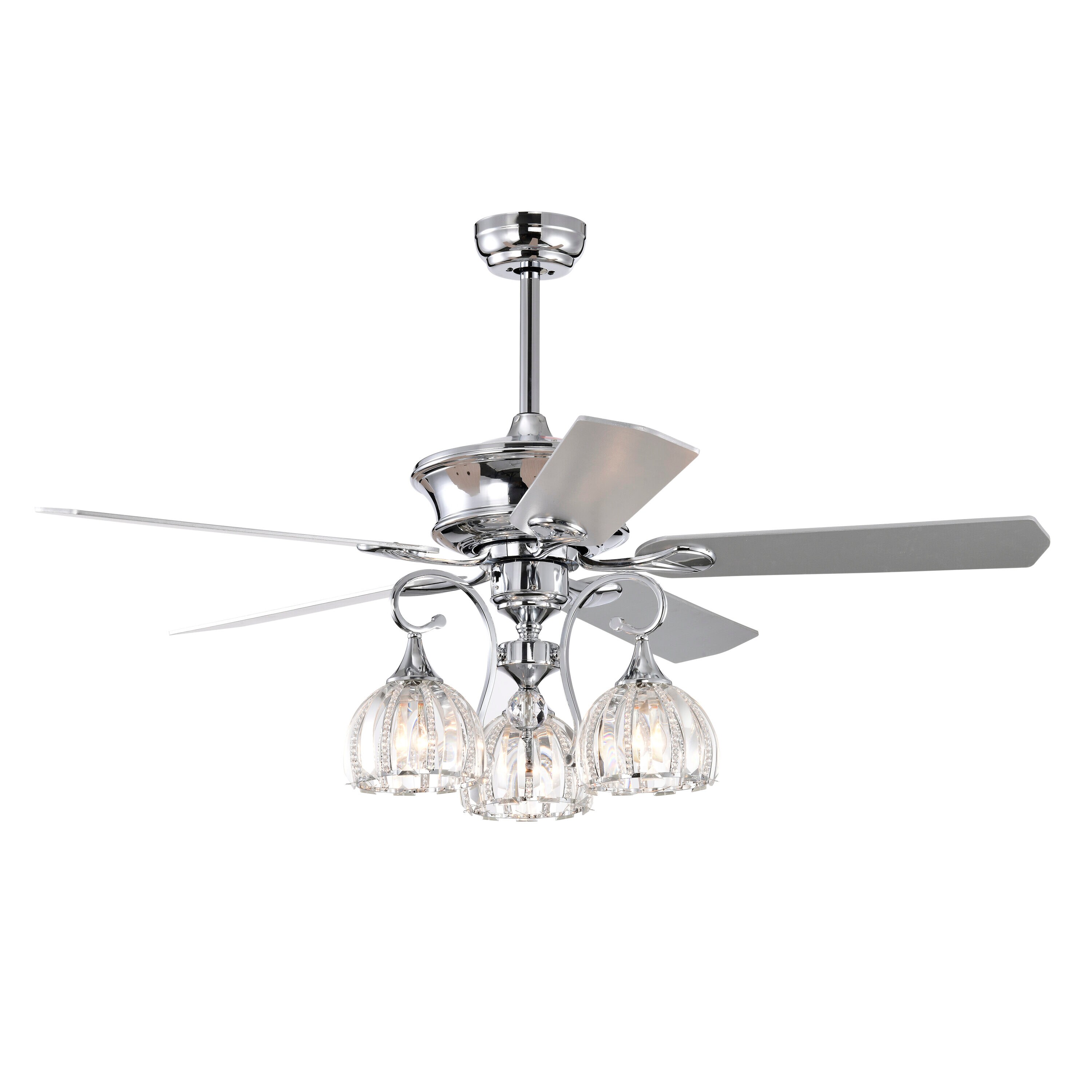 Bayfeve BFHM-82107-CF 52-in Outdoor Chrome with Plywood Blades Chandelier Ceiling Fan With Light - Remote Included ( 5 -Blade )