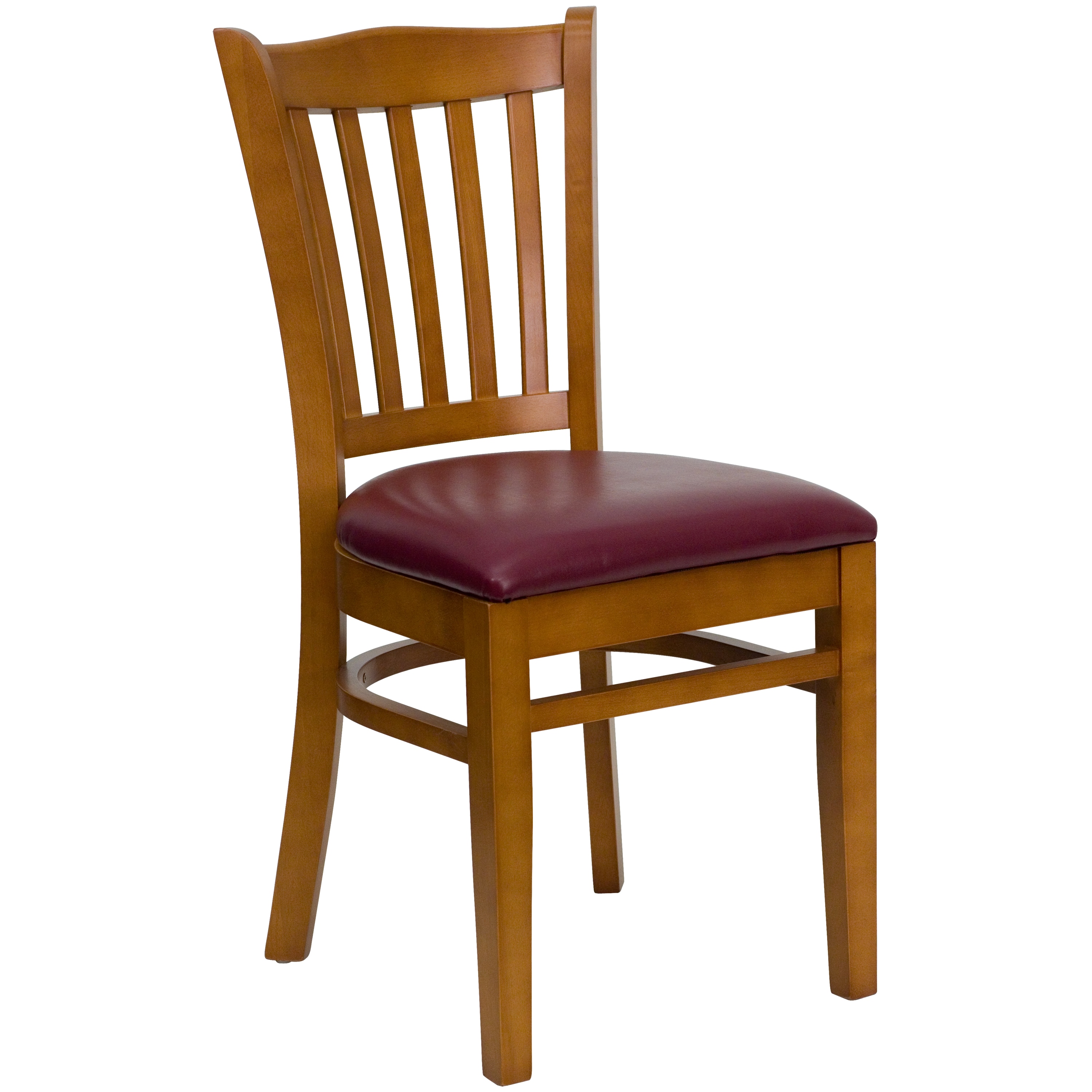Emma + Oliver - Vertical Slat Back Cherry Wood Chair; Burgundy Vinyl Seat