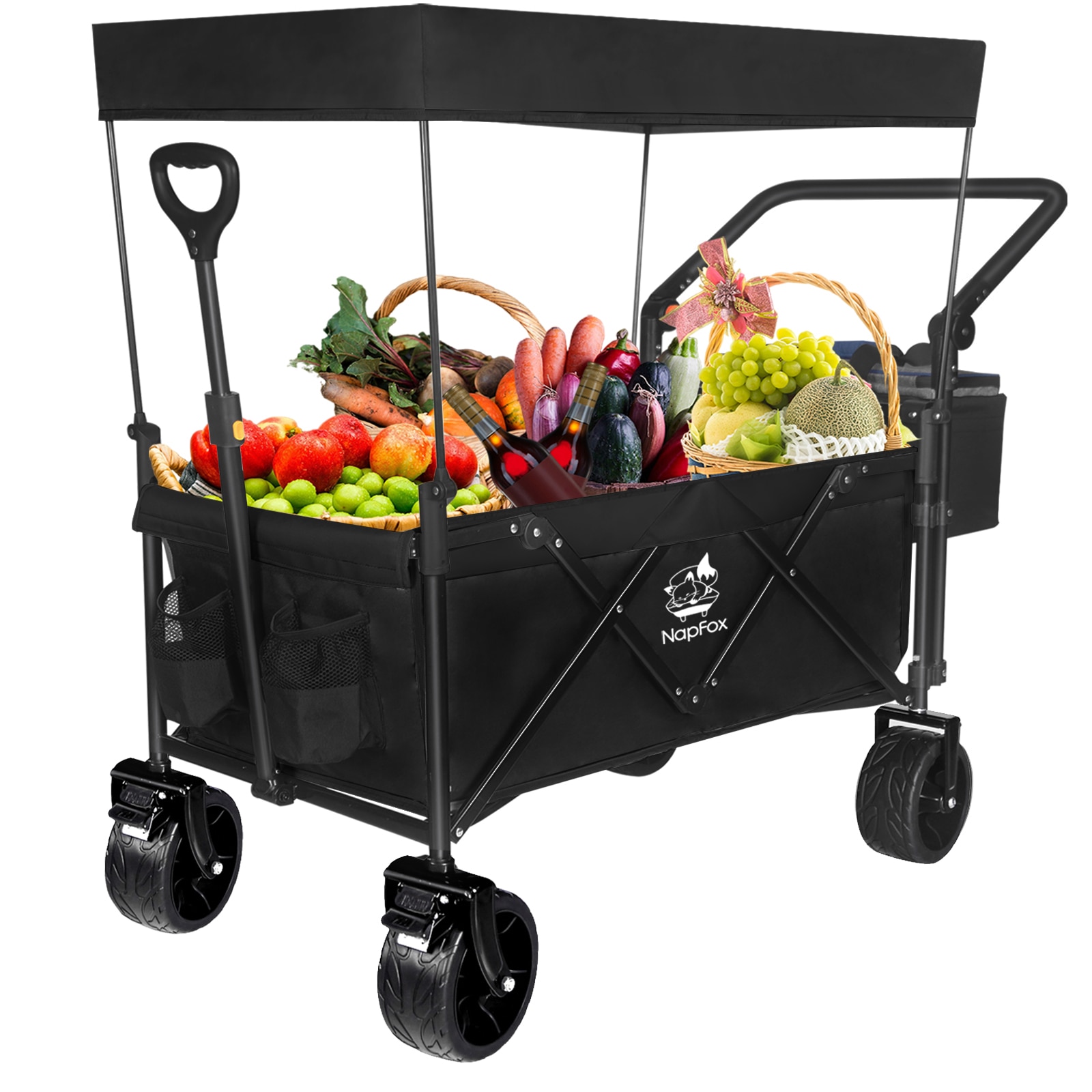 Tinyhomie Collapsible Wagon 140l Wagons Carts Foldable with Removable Canopy Folding Wagon Cart with Wheels