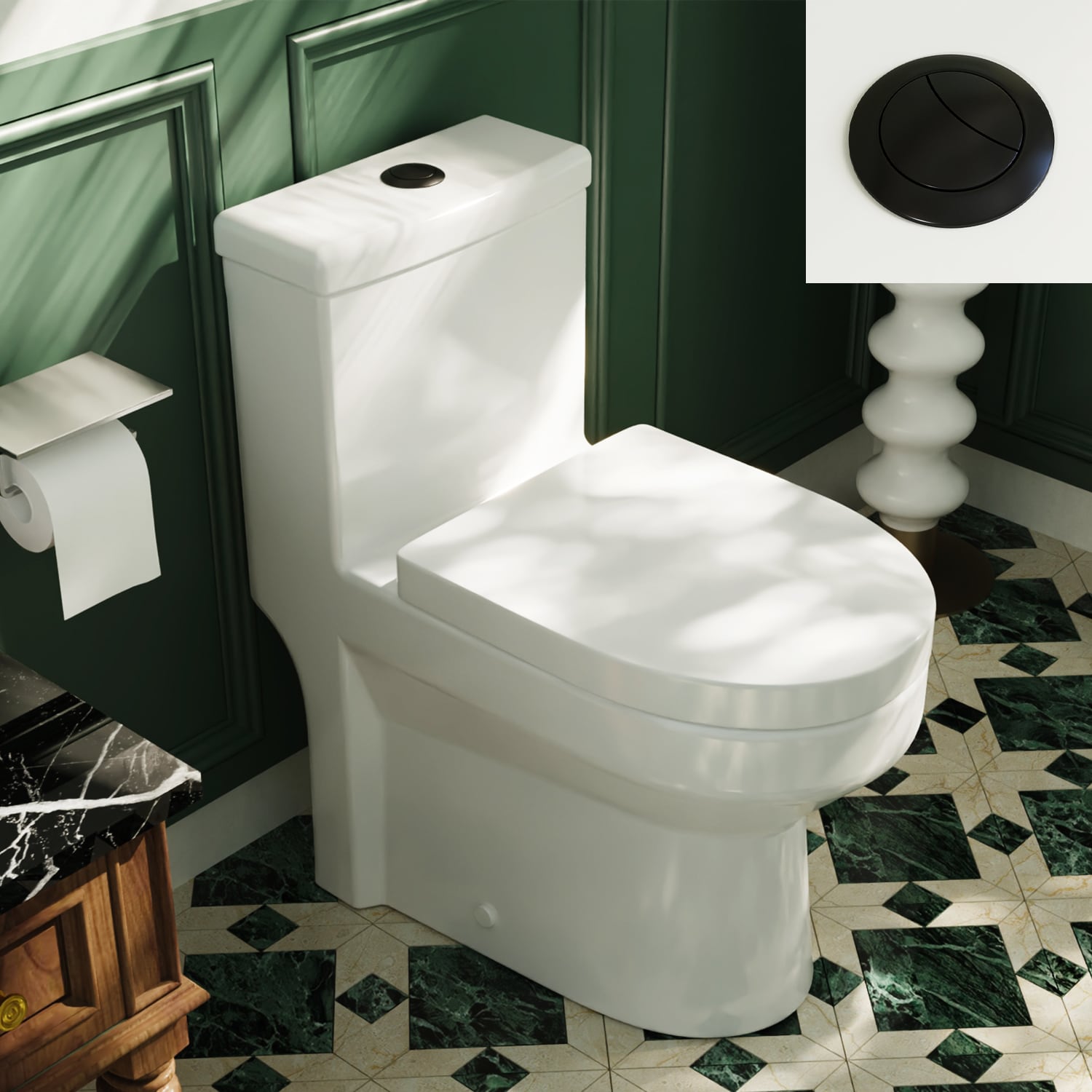 DeerValley DV-1F52813-B Liberty Black Button Round Standard height 12-in Rough-In WaterSense 1.6 GPF Dual Flush Soft Close 1-piece Toilet