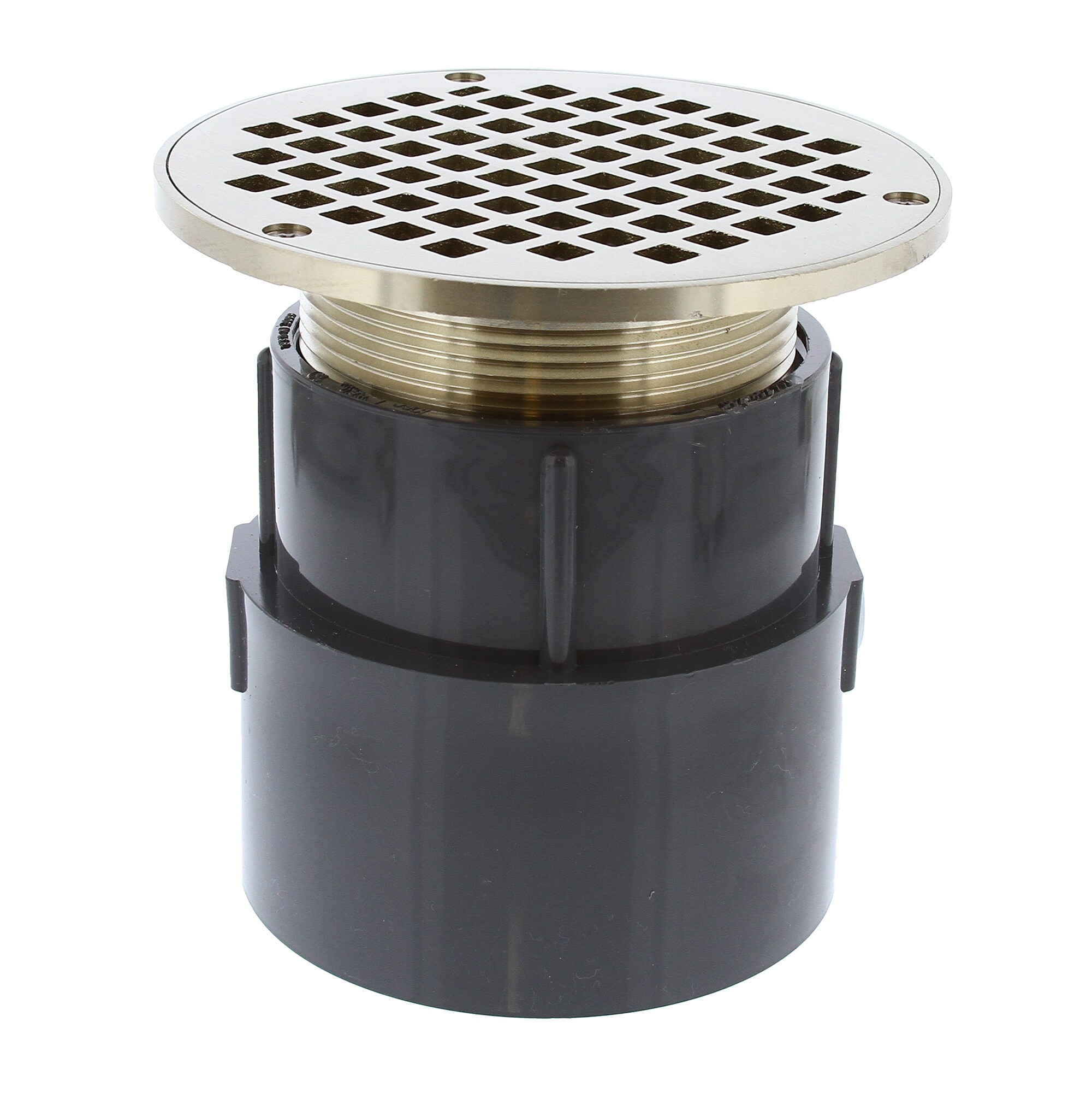 Jones Stephens D53129 4-in PVC Over Pipe Fit General Purpose Drain Base with 3-1/2-in Metal Spud and 6-in Nickel Bronze Round Strainer