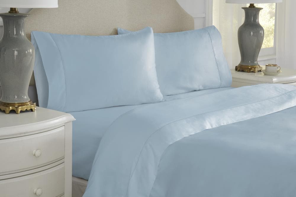 Pointehaven 525TC4SSQSB Queen 525 -Thread Count Cotton Sterling Blue 4 -Piece Bed Sheet Set