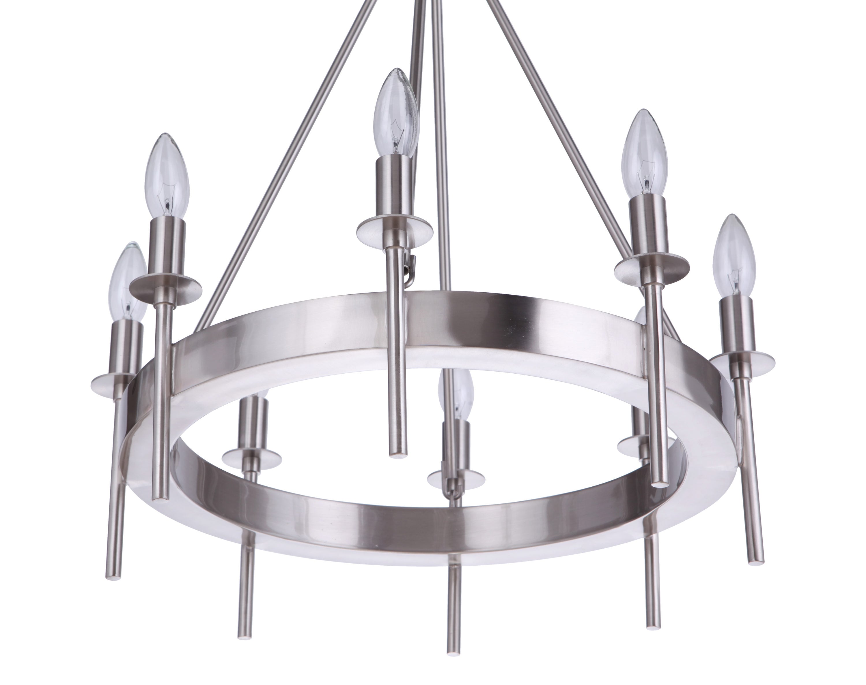 Elegant 8-Light Brushed Polished Nickel & Crystal Chandelier