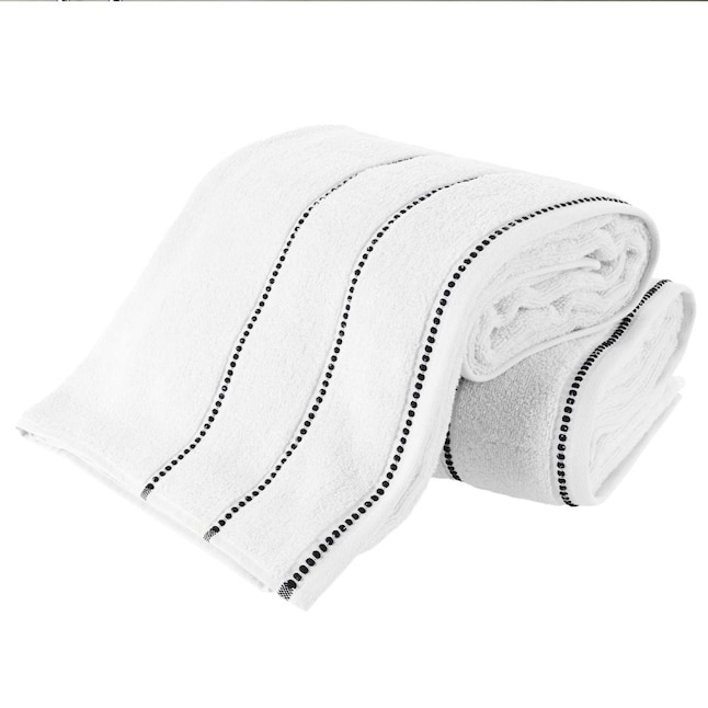 Hastings Home 2-Piece White/Black Cotton Quick Dry Bath Towel Set