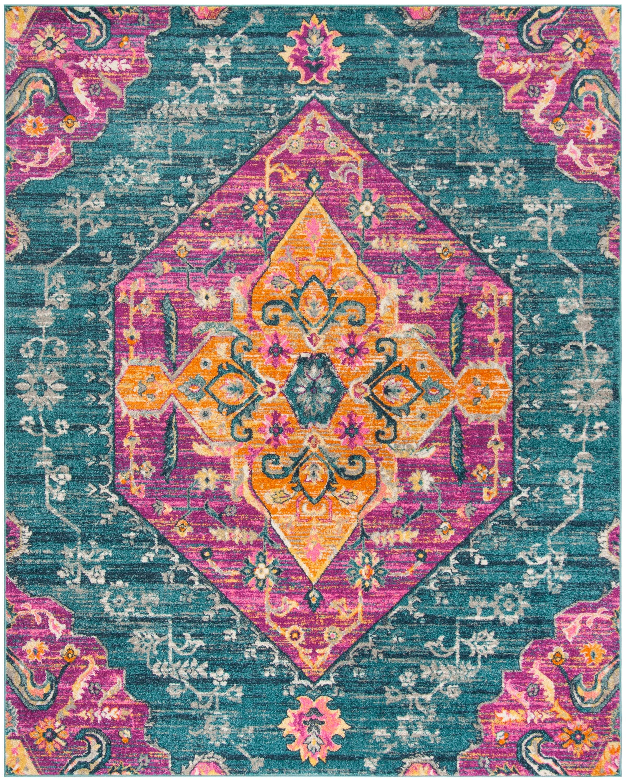 Safavieh MAD119C-9 Madison Joliet 9 x 12 (ft) Loomed Polypropylene Blue/Fuchsia Rectangular Indoor Distressed/Overdyed Bohemian/Eclectic Area rug