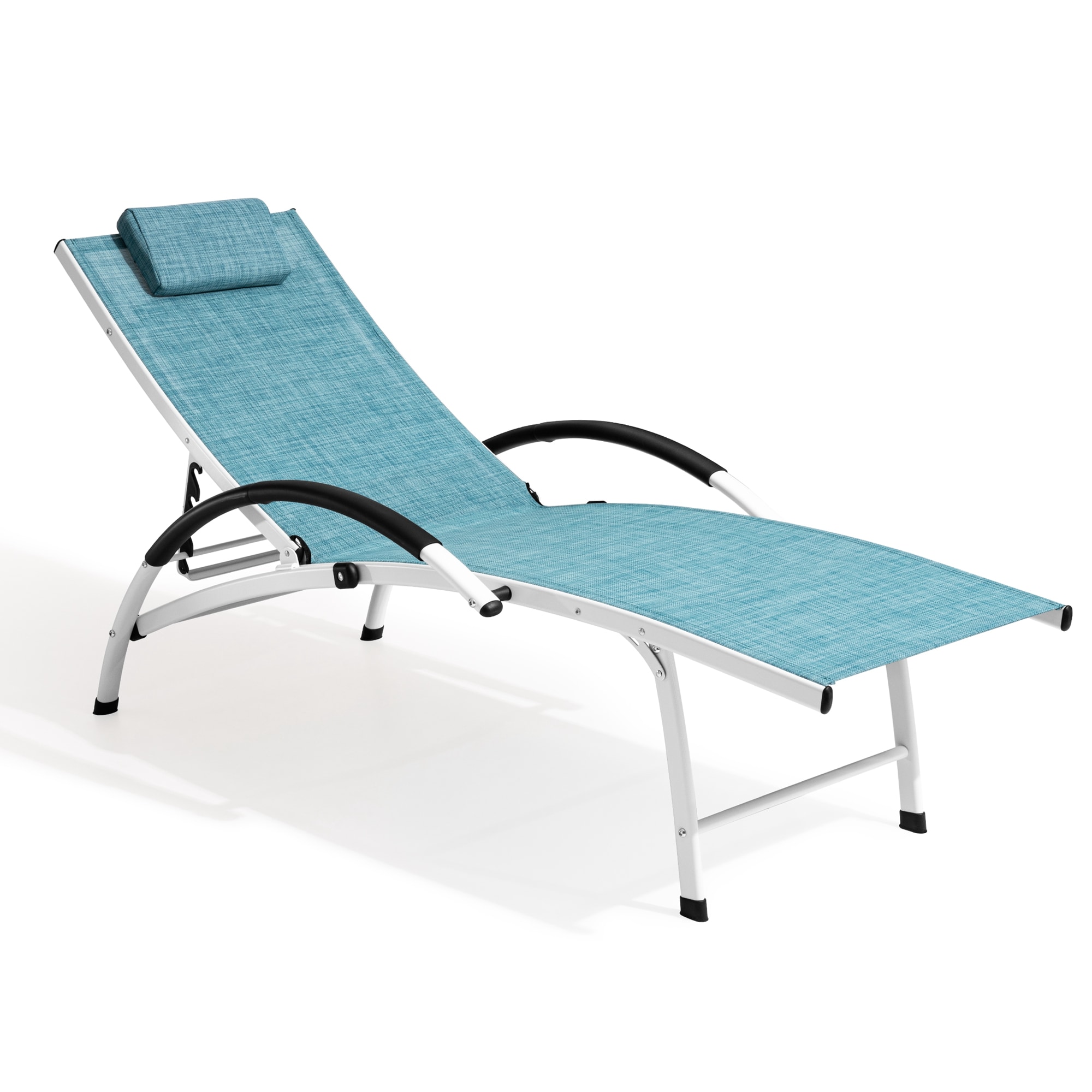 Crestlive Products CL-LG003BLU Outdoor Reclining Chaise Lounge Chair (1PC Blue) Brown Metal Frame Stationary Chaise Lounge Chair with Blue Mesh Seat